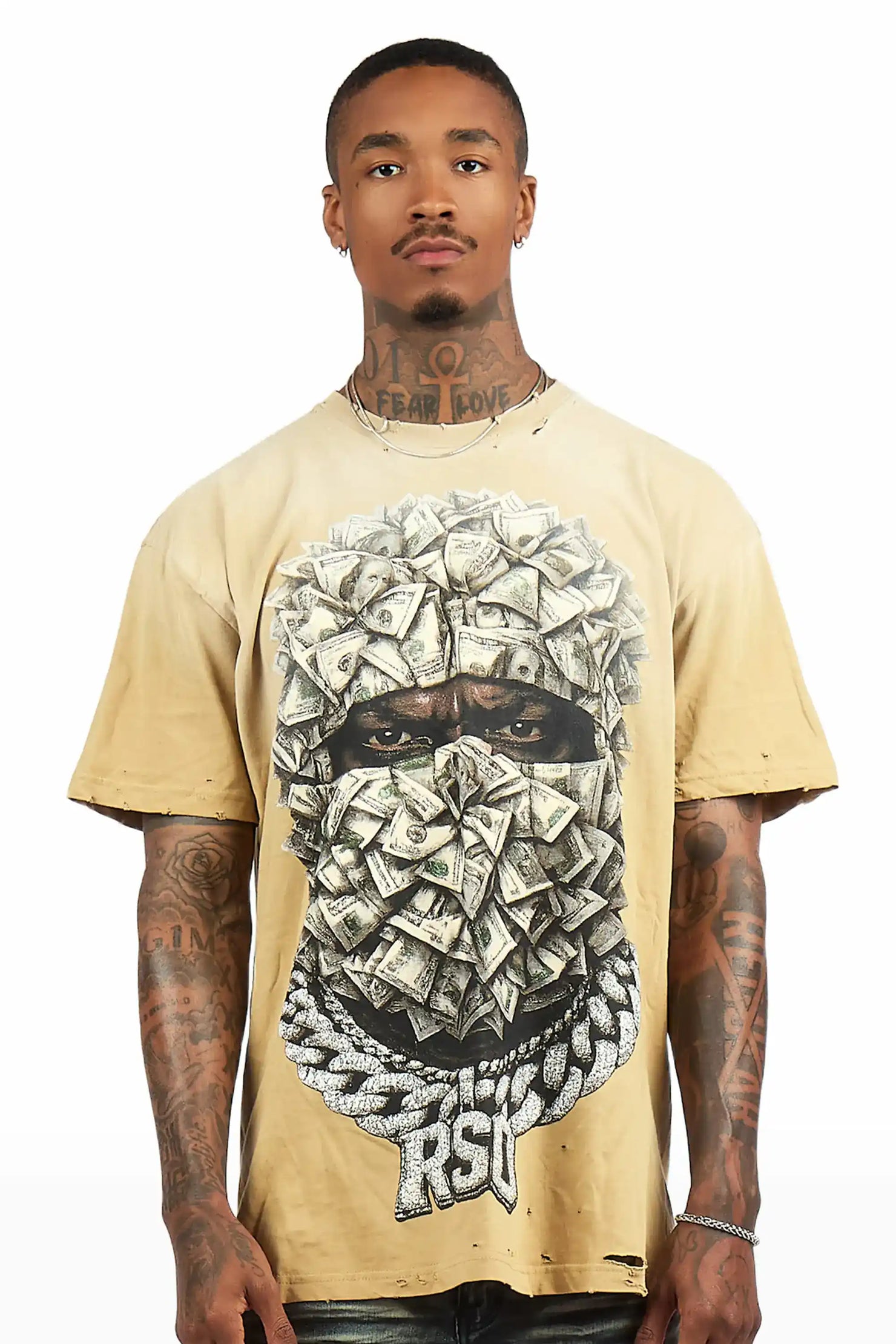 Kairox Beige Oversized Graphic T-Shirt