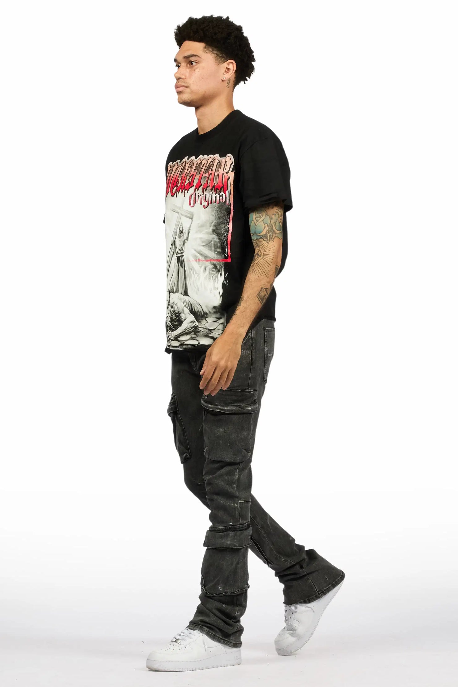 Titan Foil Stacked Flare Jean