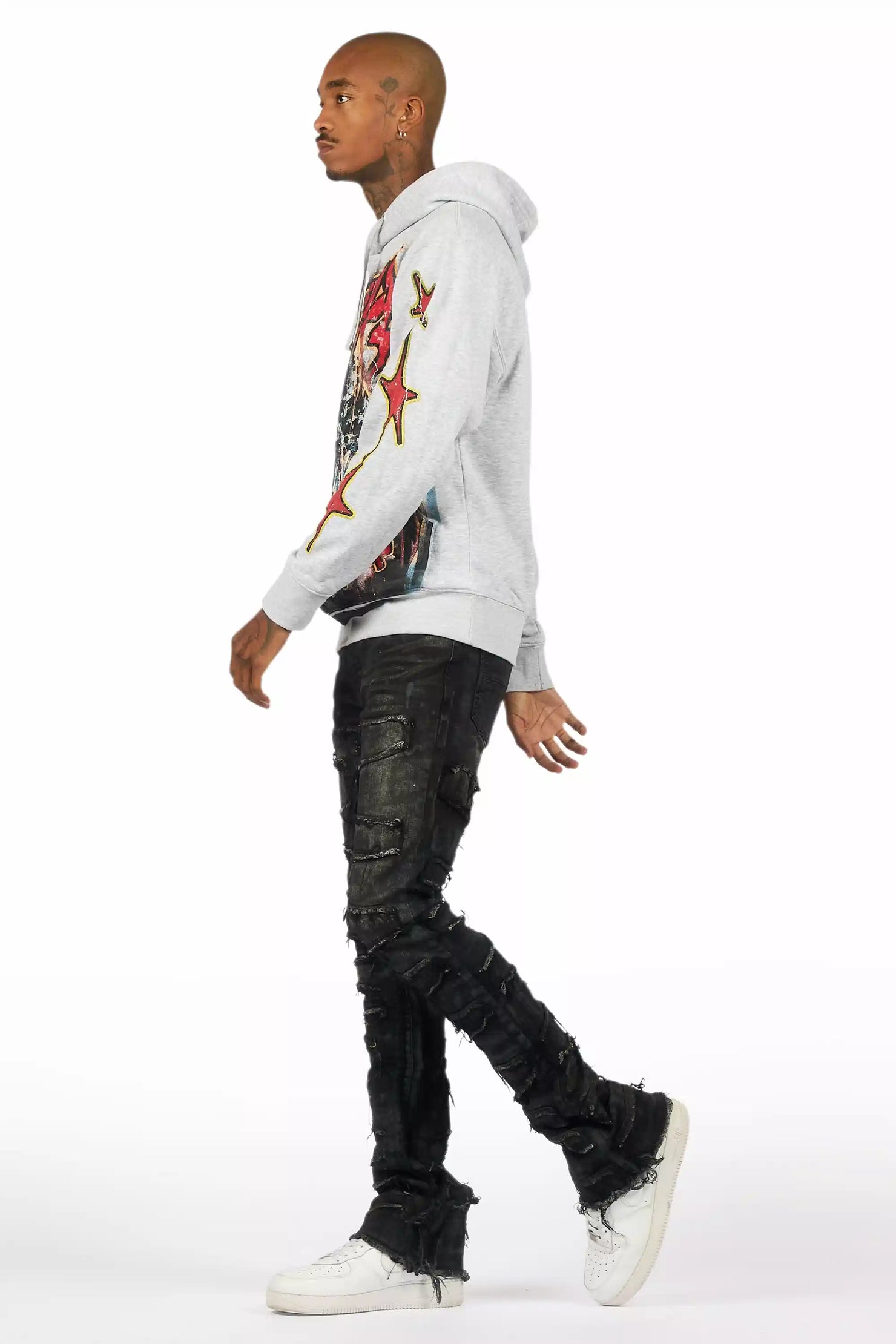 Shake Grey Oil Wash Stacked Flare Jean