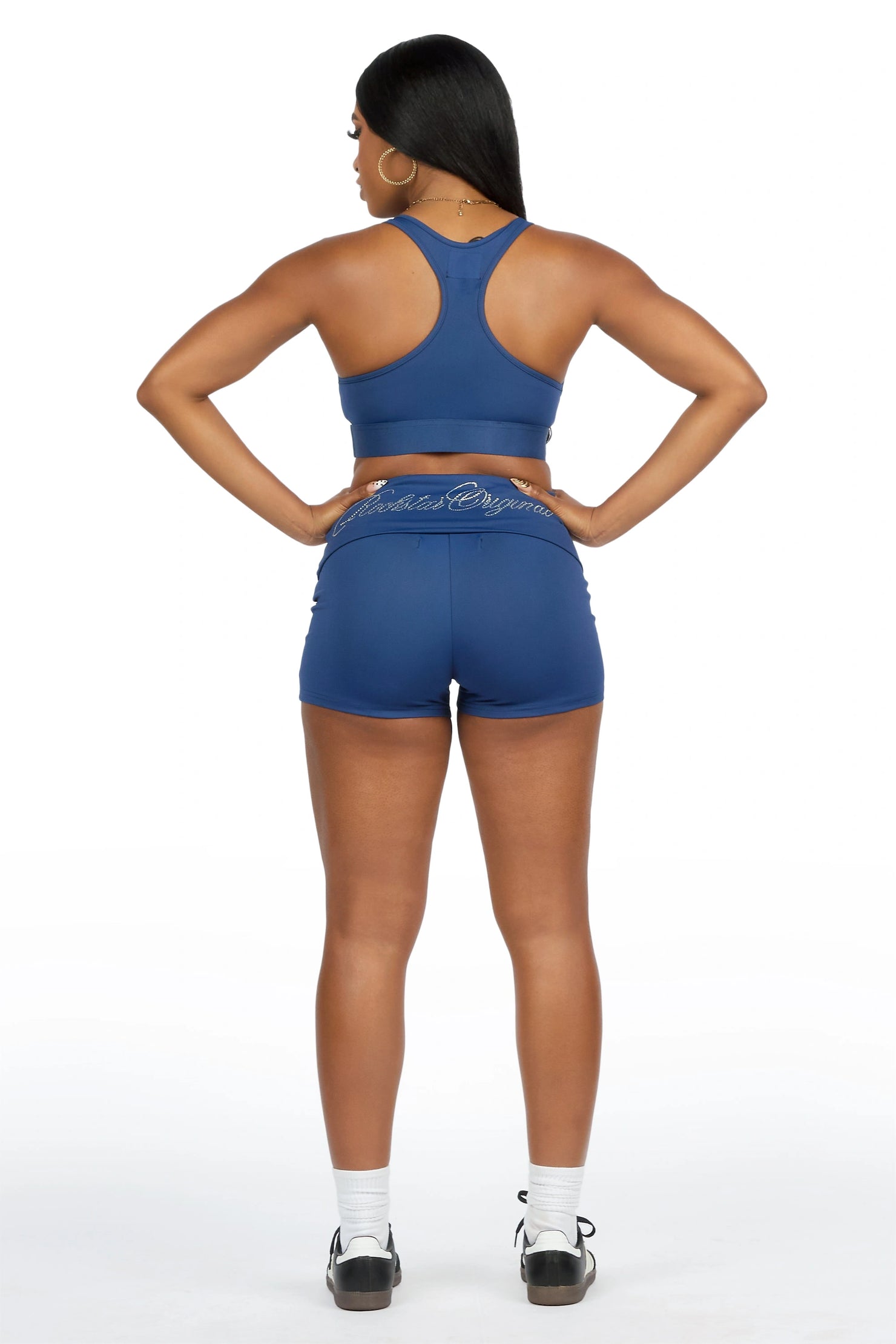 Arieona Navy Rhinestone Sports Bra Foldover Short Set