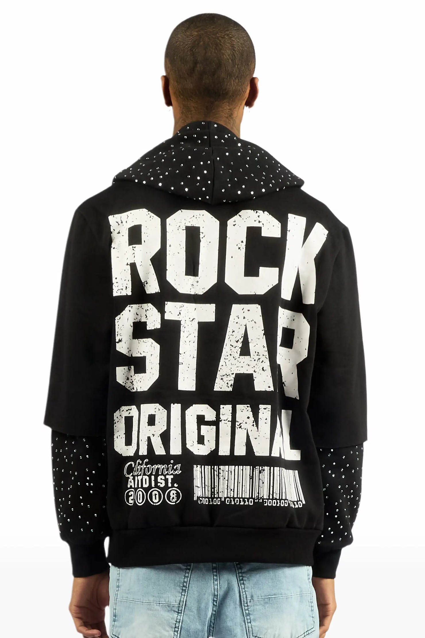 Gabino Black Rhinestone Boxy Crop Hoodie
