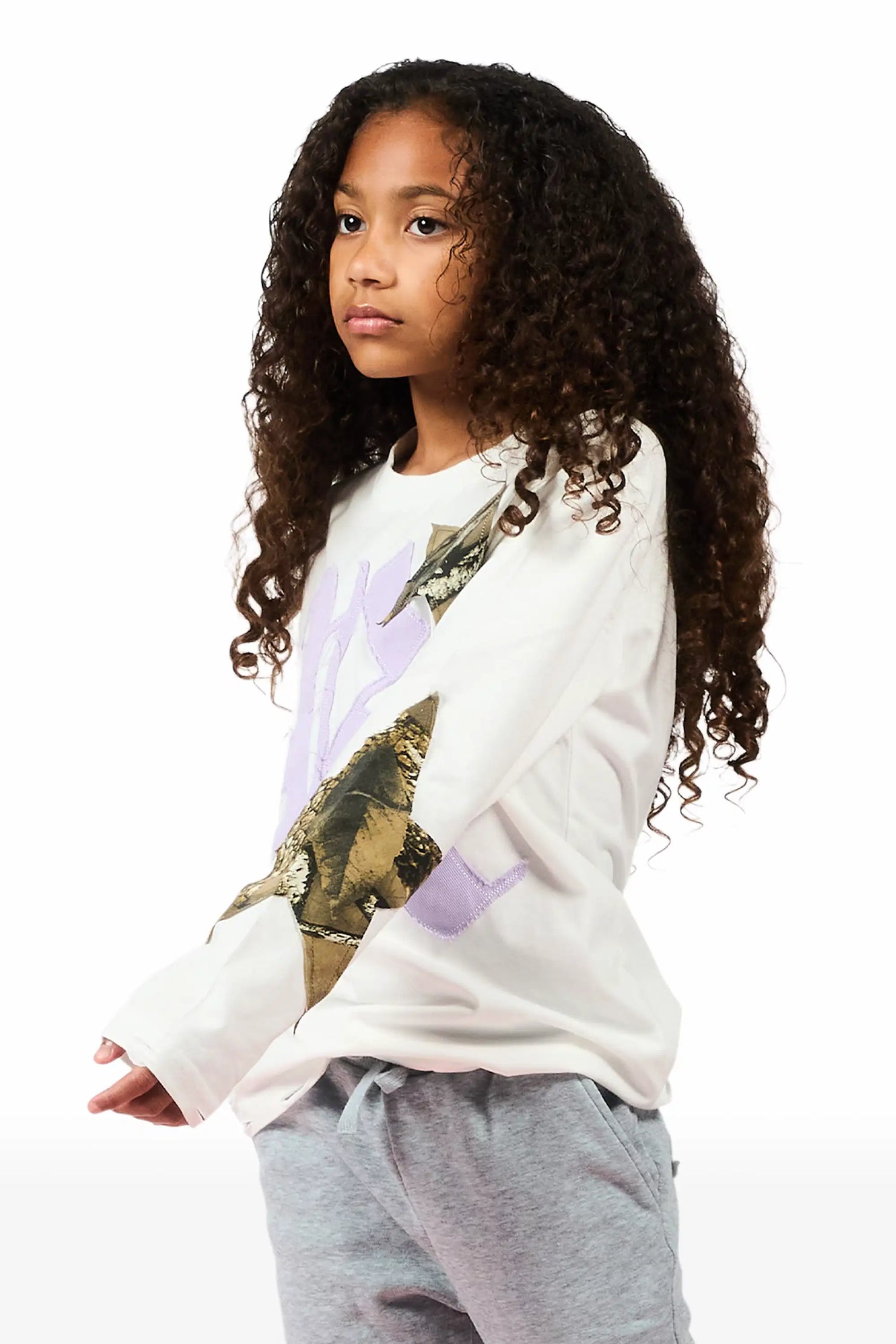 Girls Delgera White/Lavender L/S T-Shirt