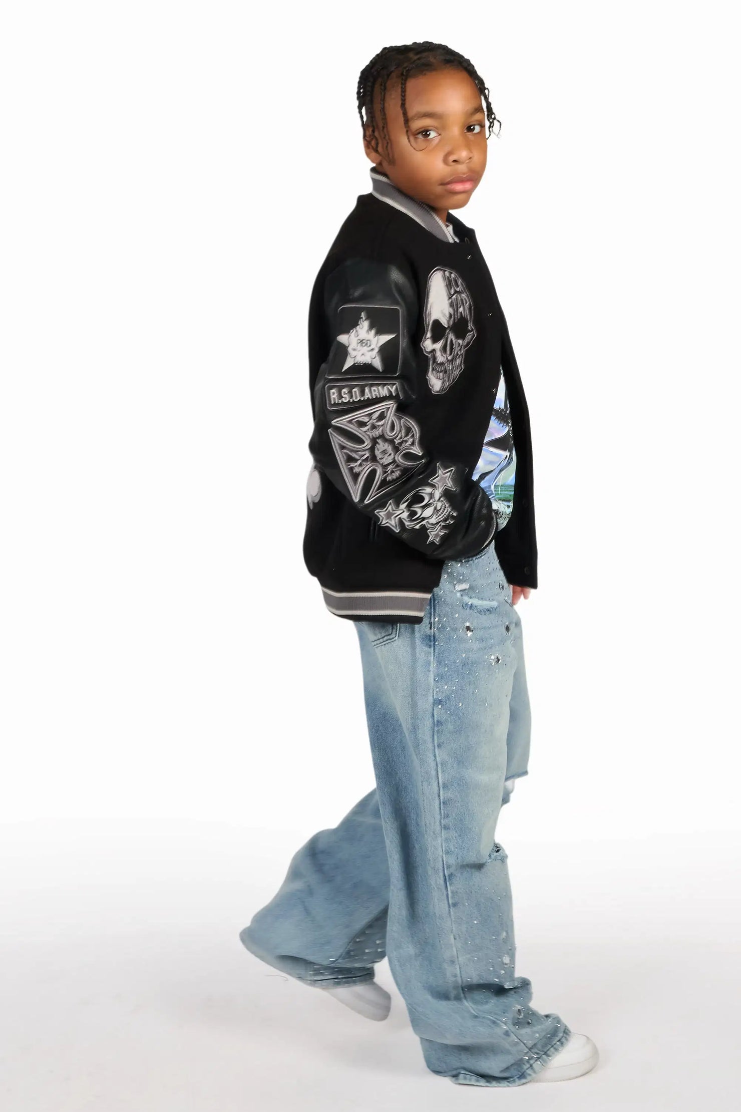Boys Glanz Rhinestone Light Blue Baggy Fit Jean