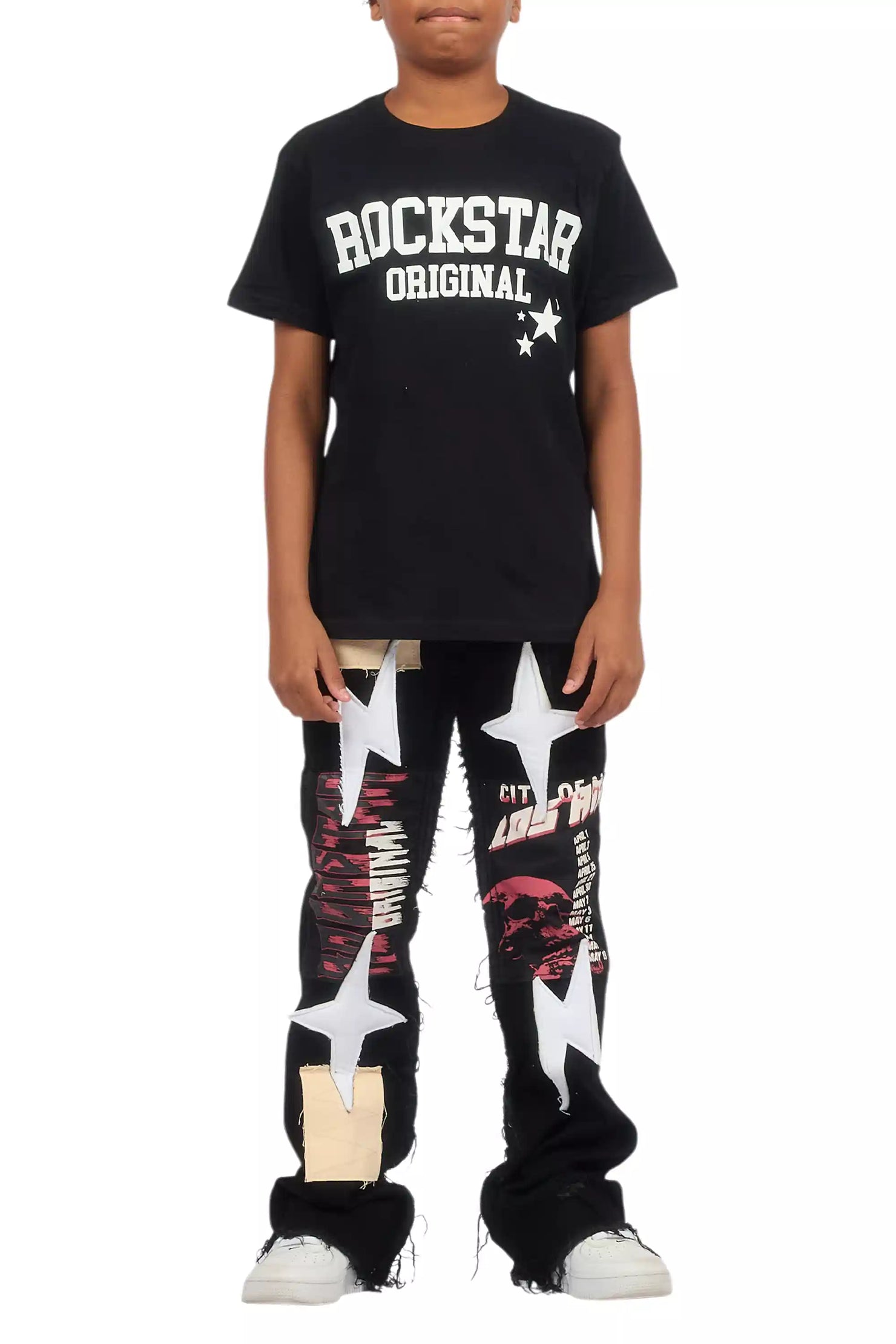 Boys Vinson Black  Patchwork Stacked flare Jean