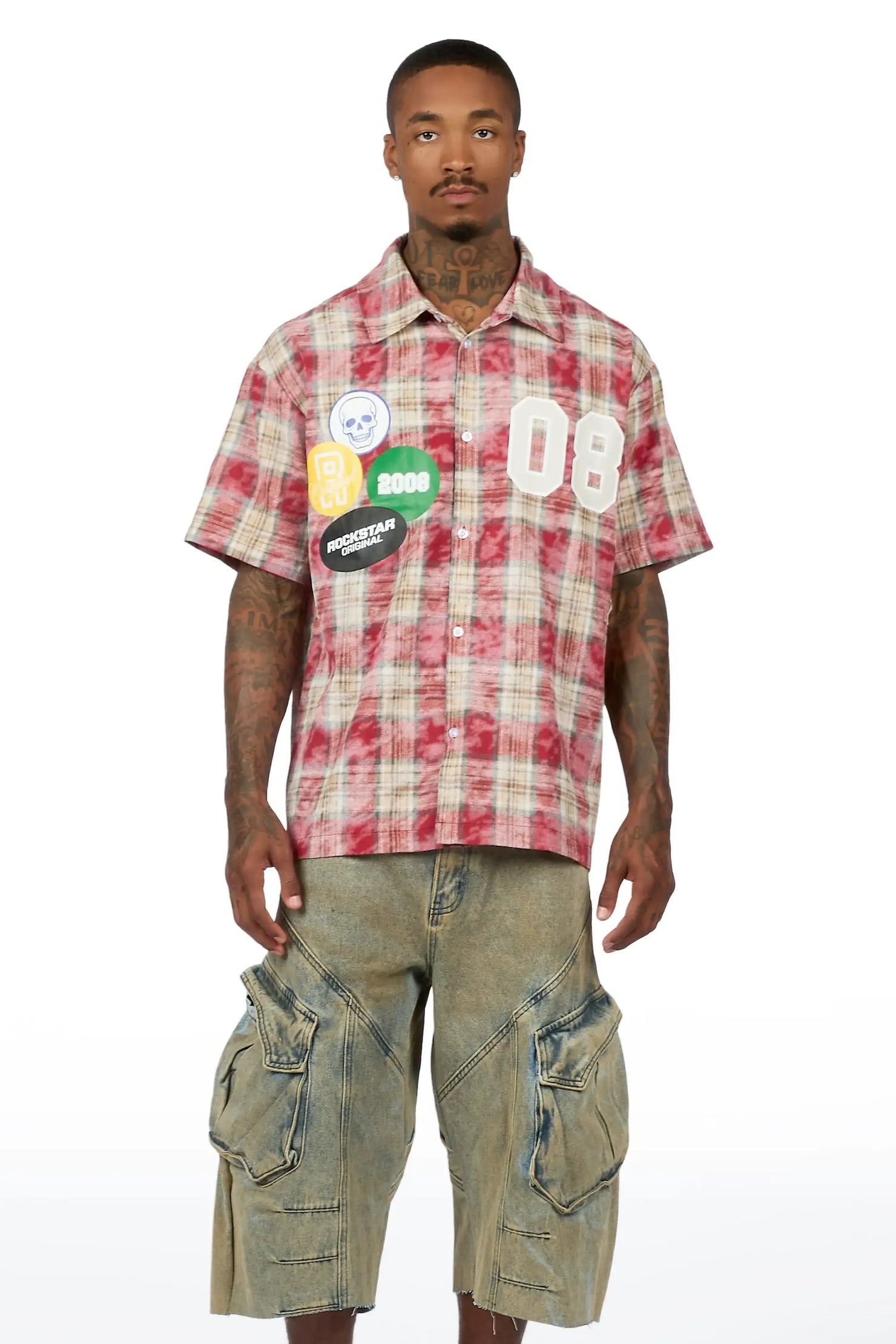 Emre Red Flannel Short Sleeve Shirt