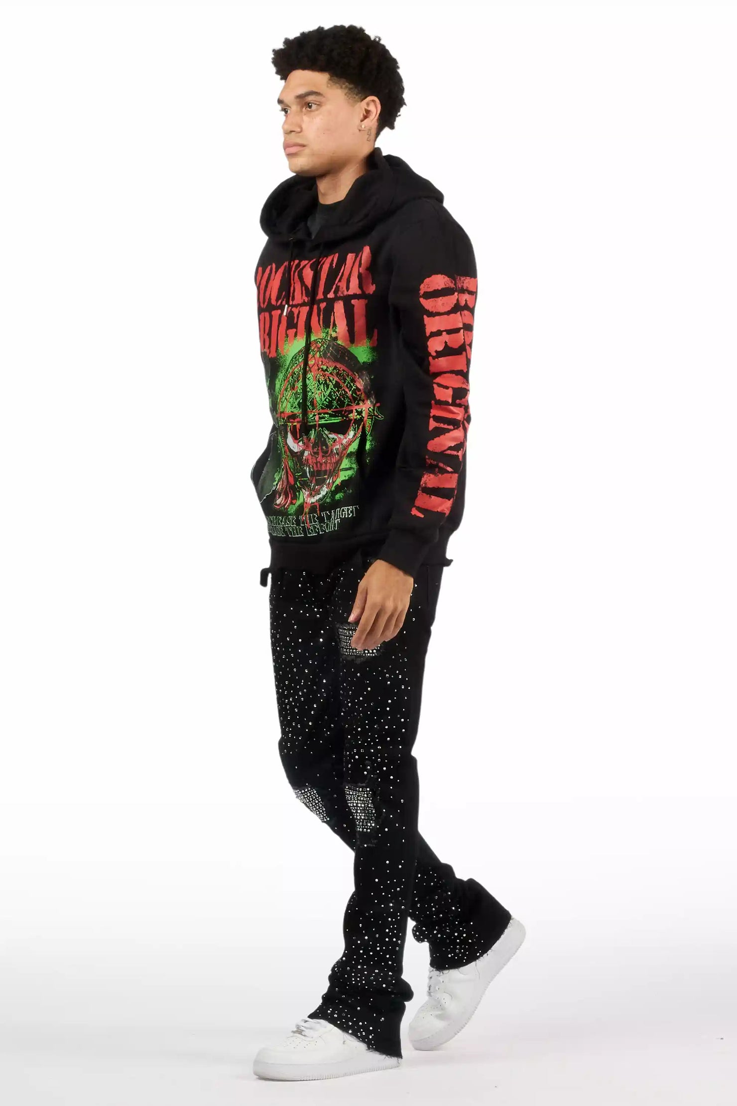 Prism Black/Clear Rhinestone Stacked Flare Jean