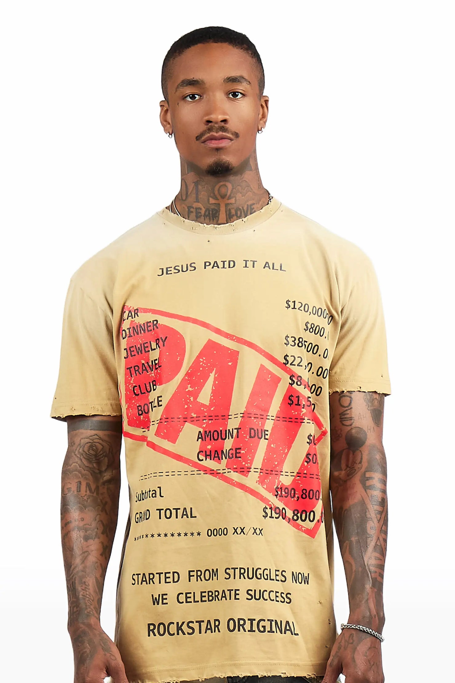 Paid Beige Oversized Graphic T-Shirt