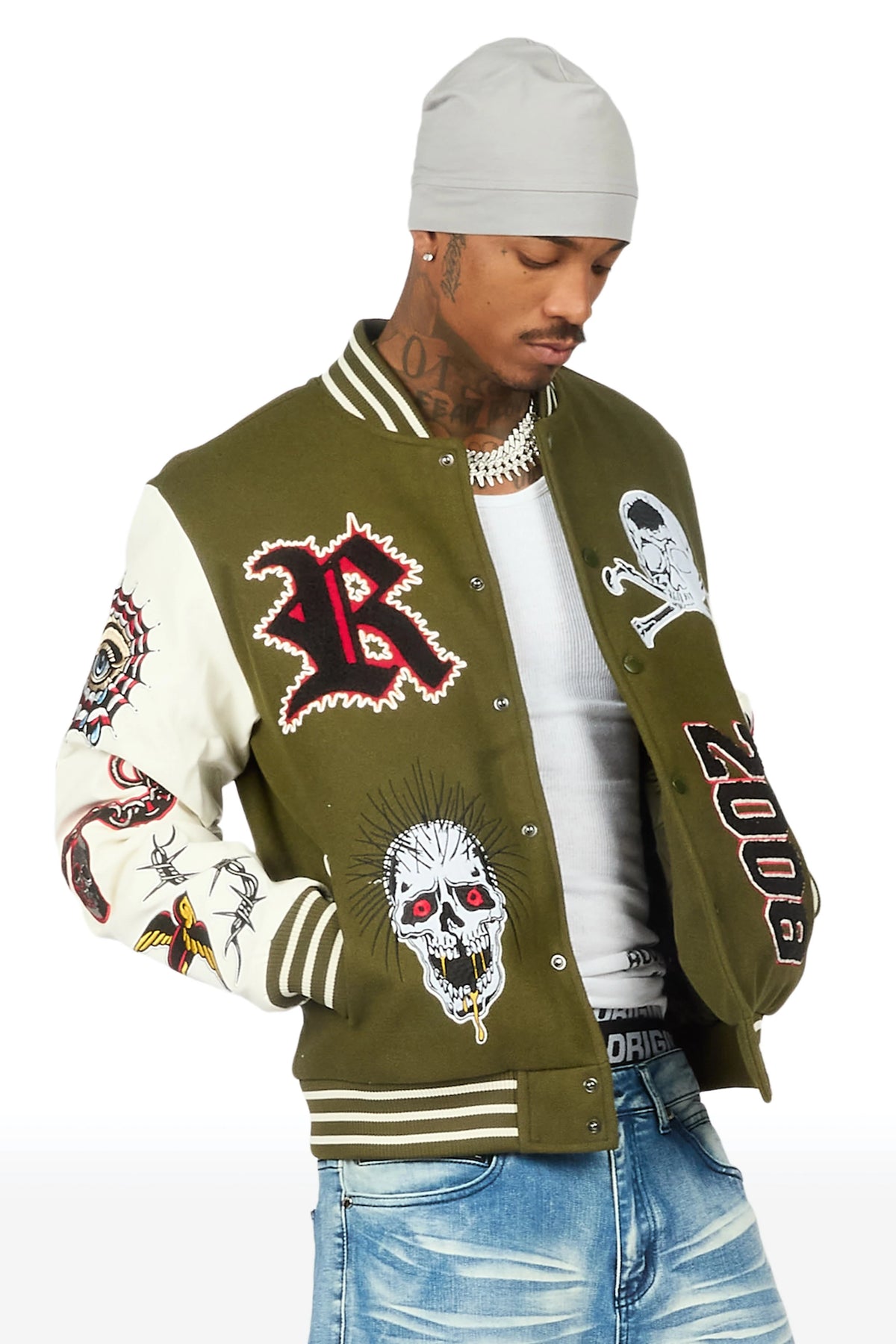 Brennin Olive Varsity Jacket
