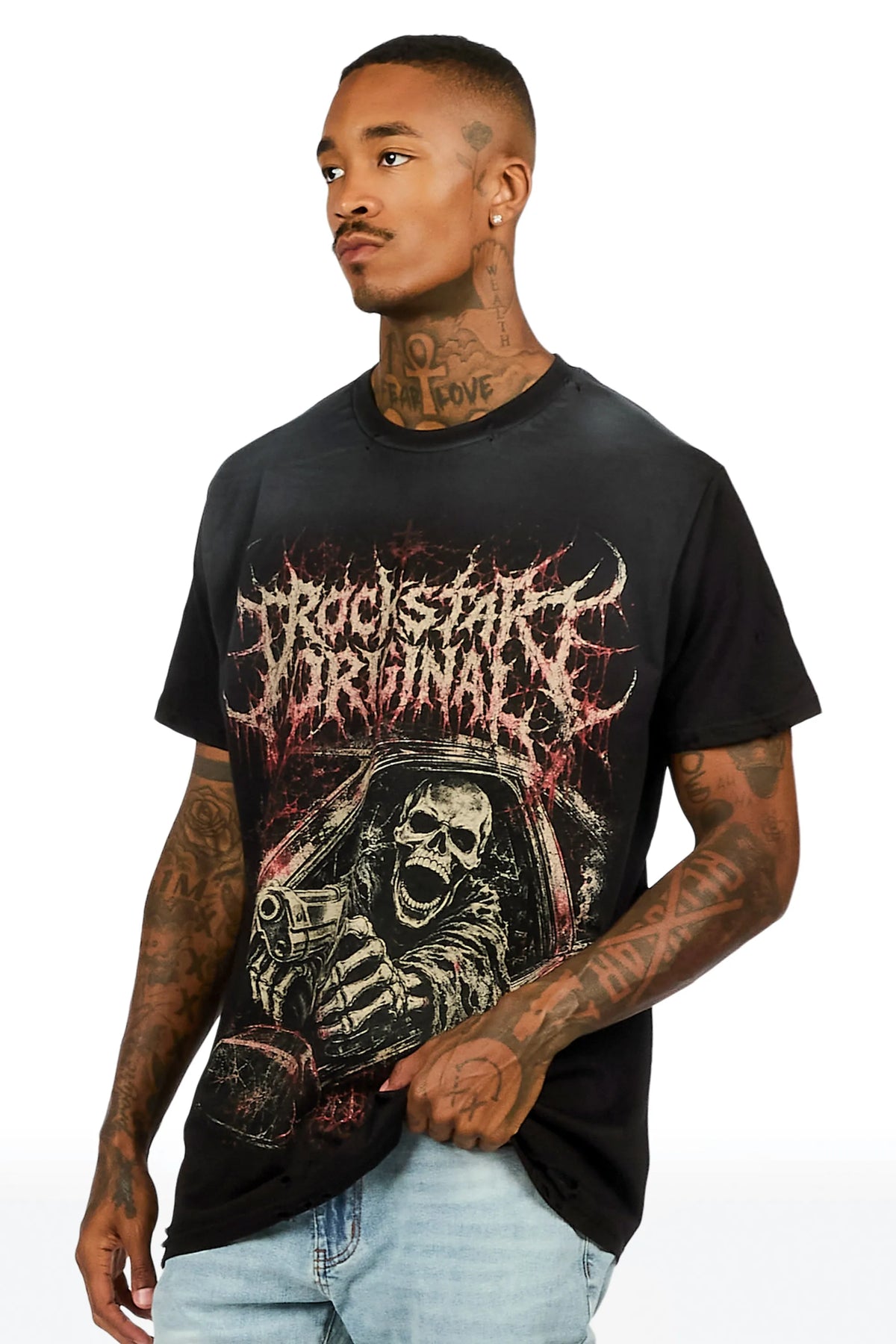 Brevin Black Oversized Graphic T-Shirt