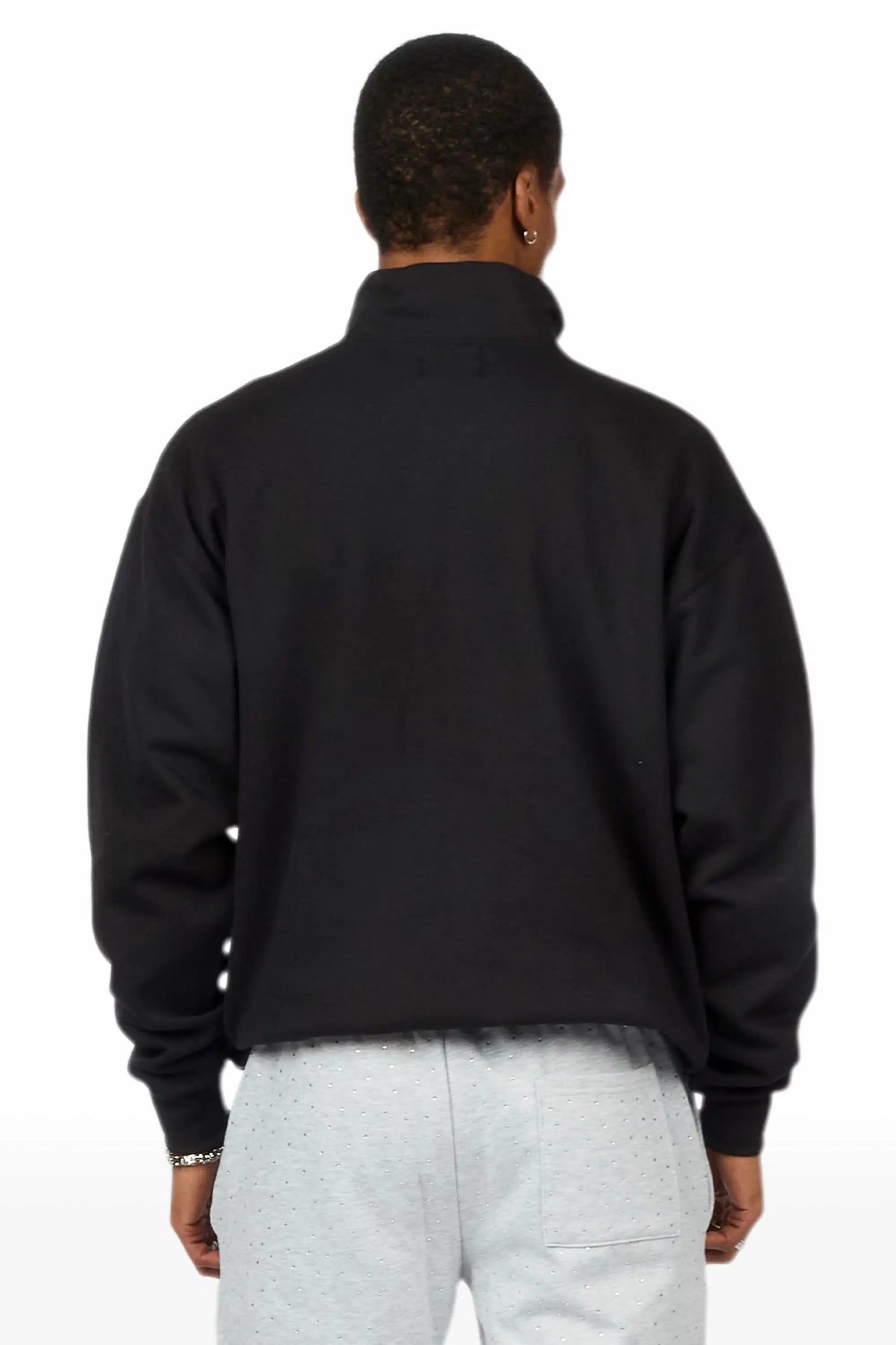 Cero Black Rhinestone Quarter-Zip Sweatshirt