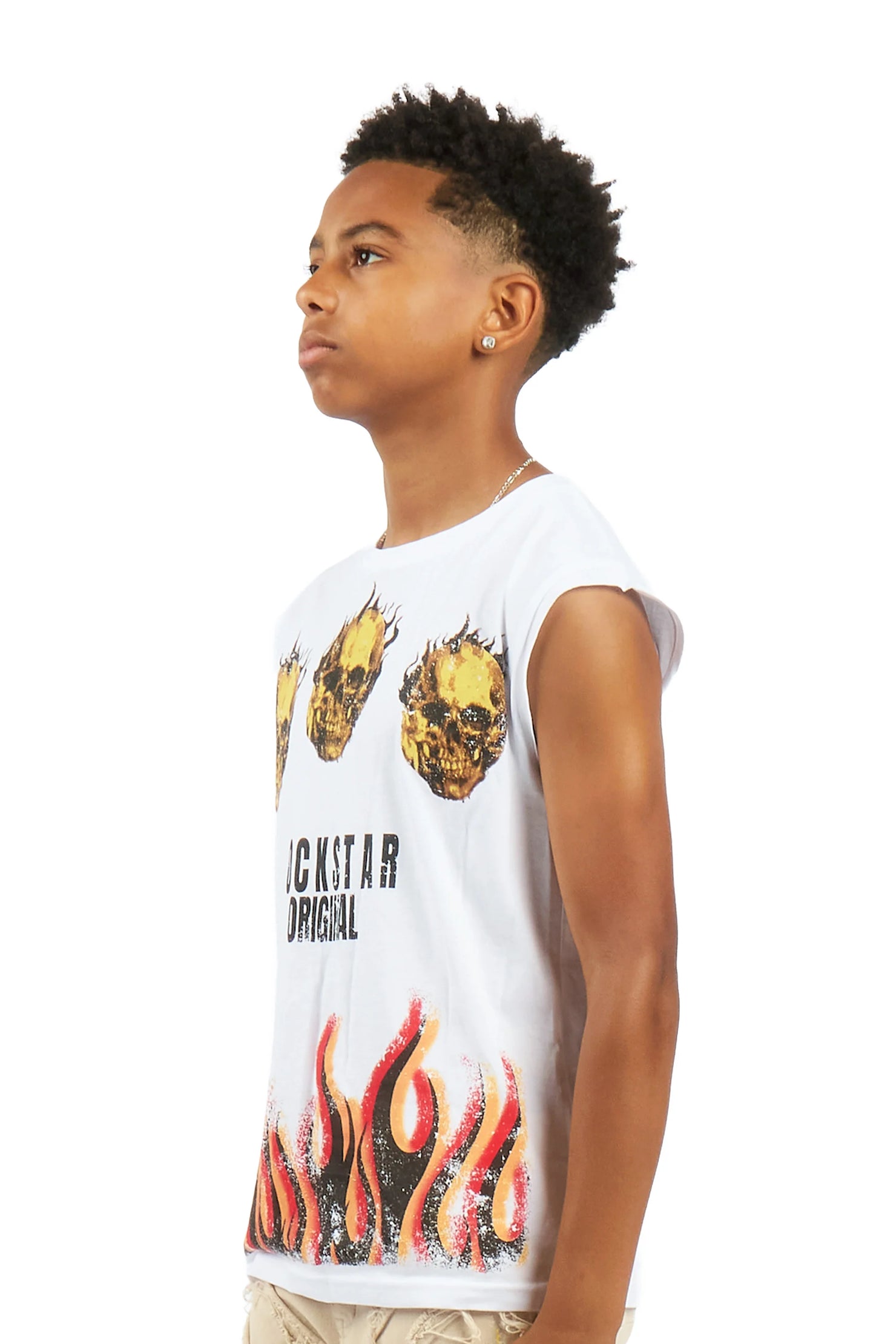 Boys Maezar White Cut Off Graphic T-Shirt
