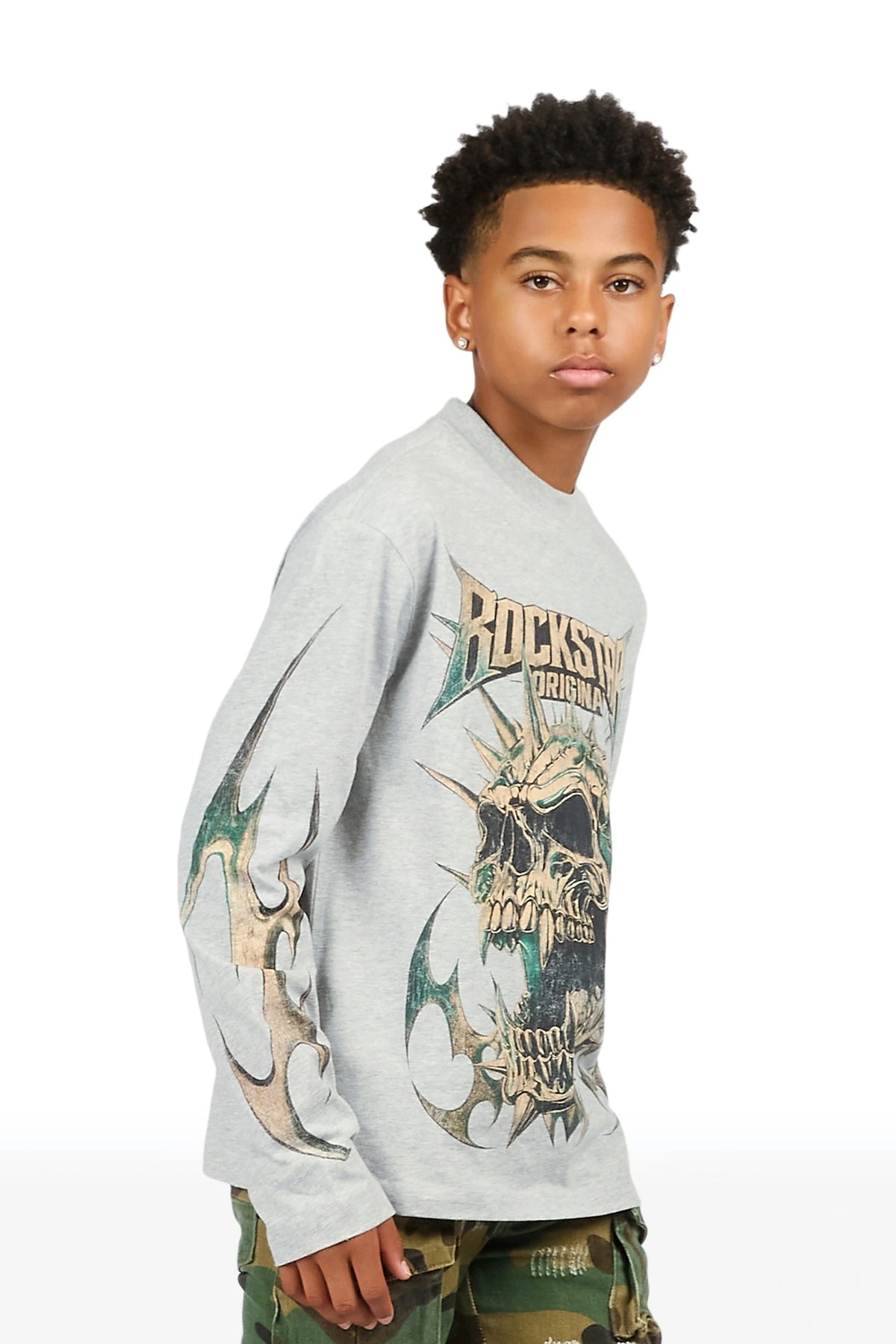 Boys Boos Heather Grey Long Sleeve Graphic T-Shirt