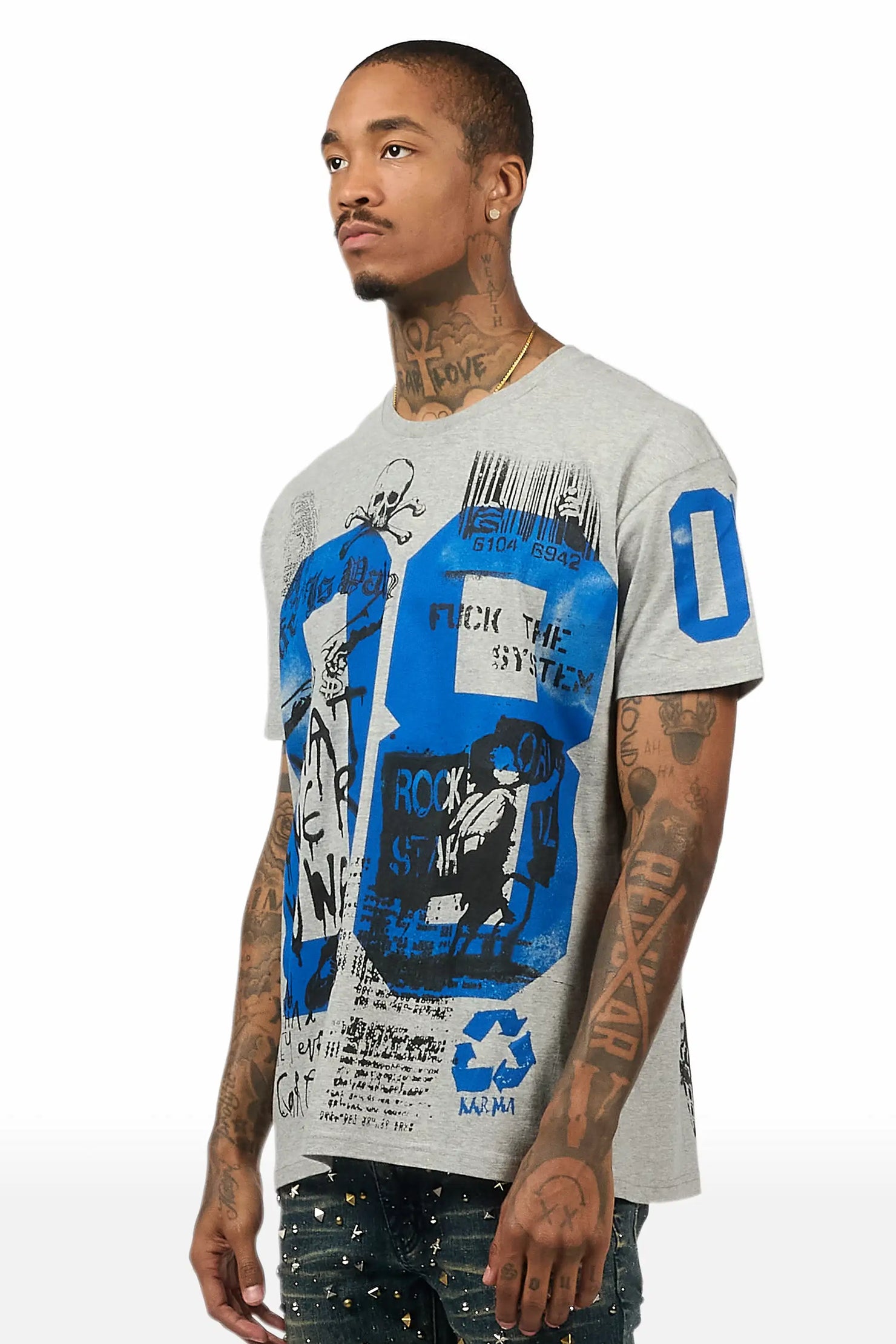 Grill 3.0 Heather Grey Oversized Graphic T-Shirt