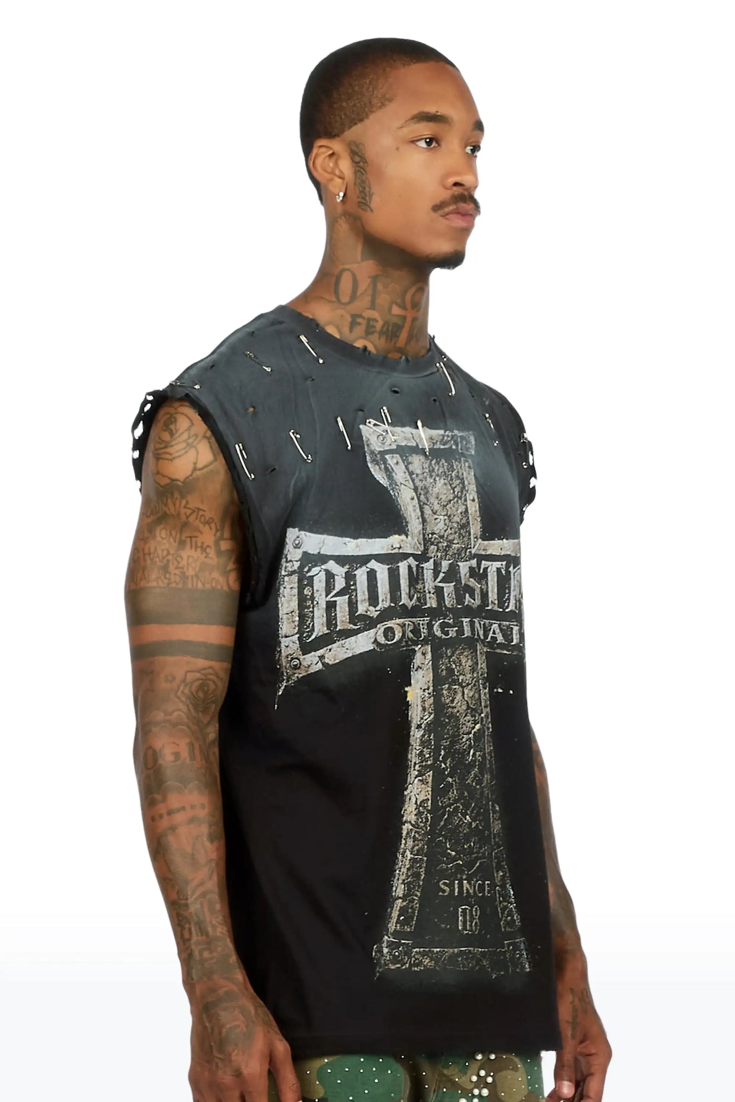 Mikell Black Oversized Cut Off T-Shirt