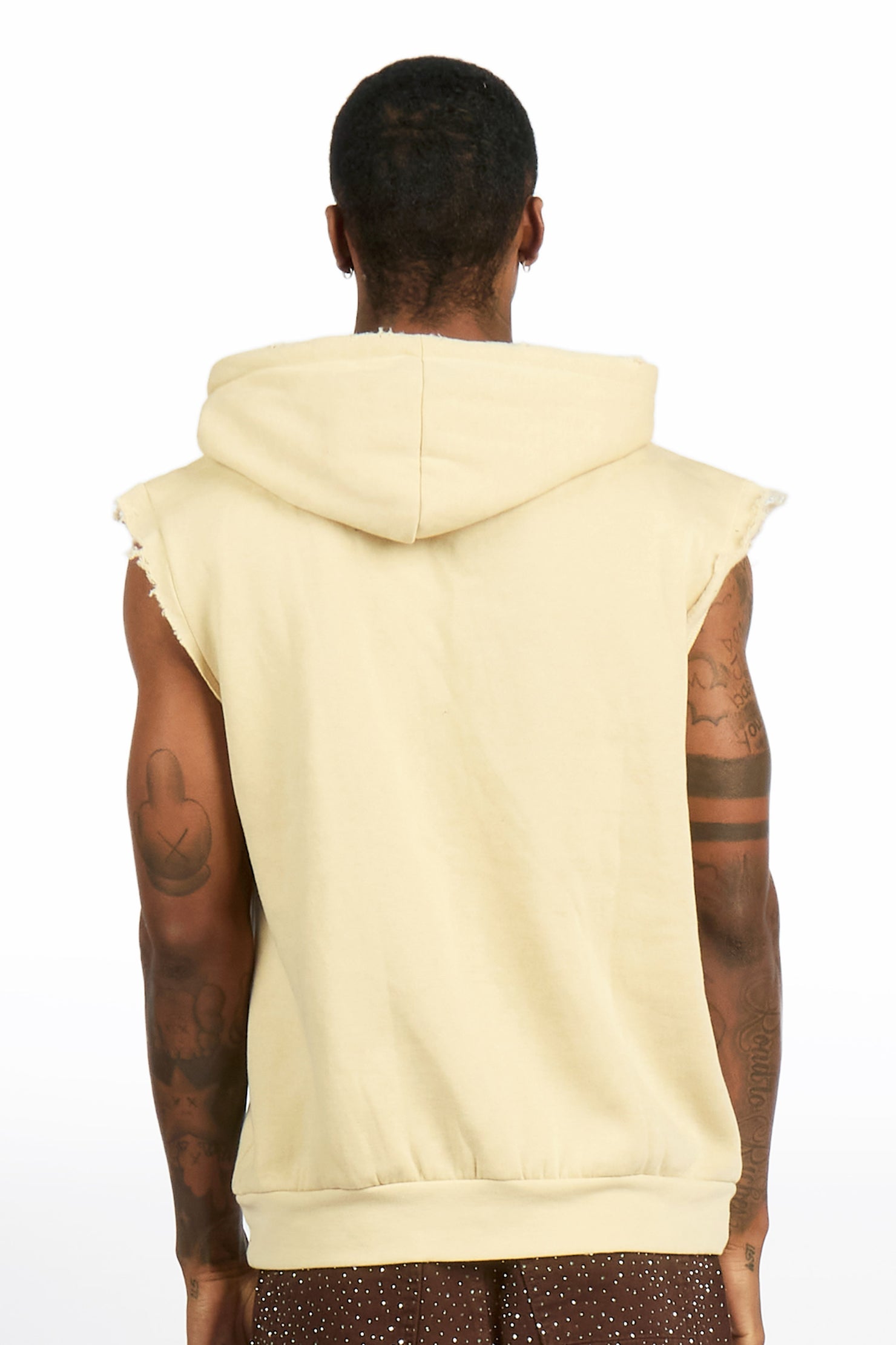 Deathrow 2.0 Beige Cut Sleeve Hoodie