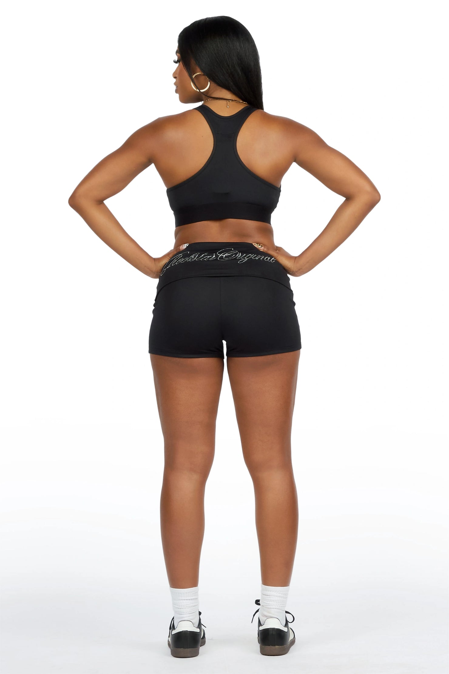 Arieona Black Rhinestone Sports Bra Foldover Short Set