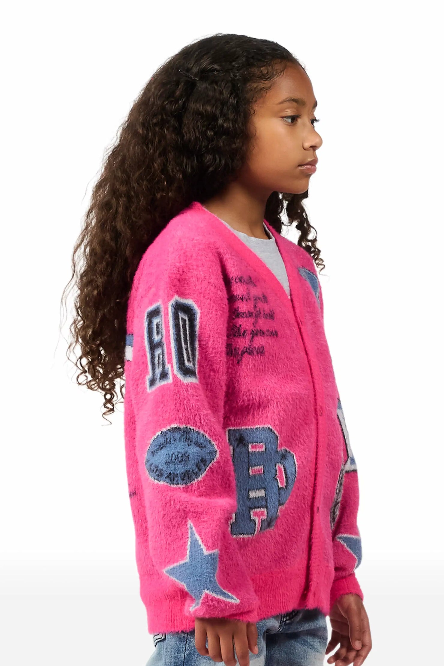Girls Delling Pink Mohair Knit Cardigan