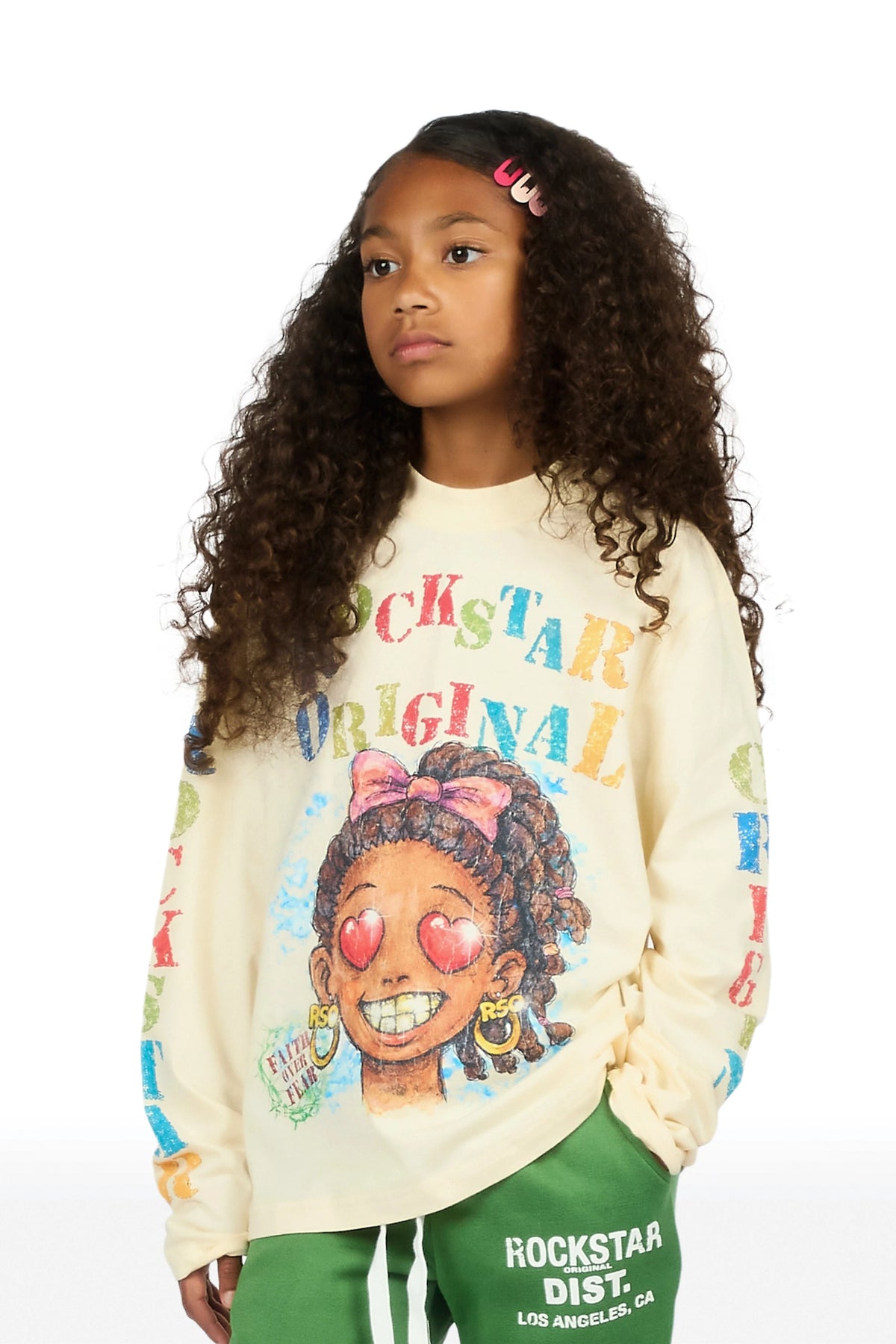 Girls Jaggy Cream Long Sleeve Graphic T-Shirt