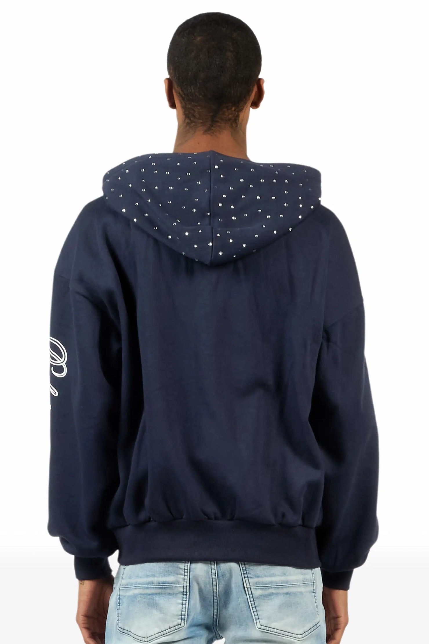 Dripped Navy Rhinestone Hoodie