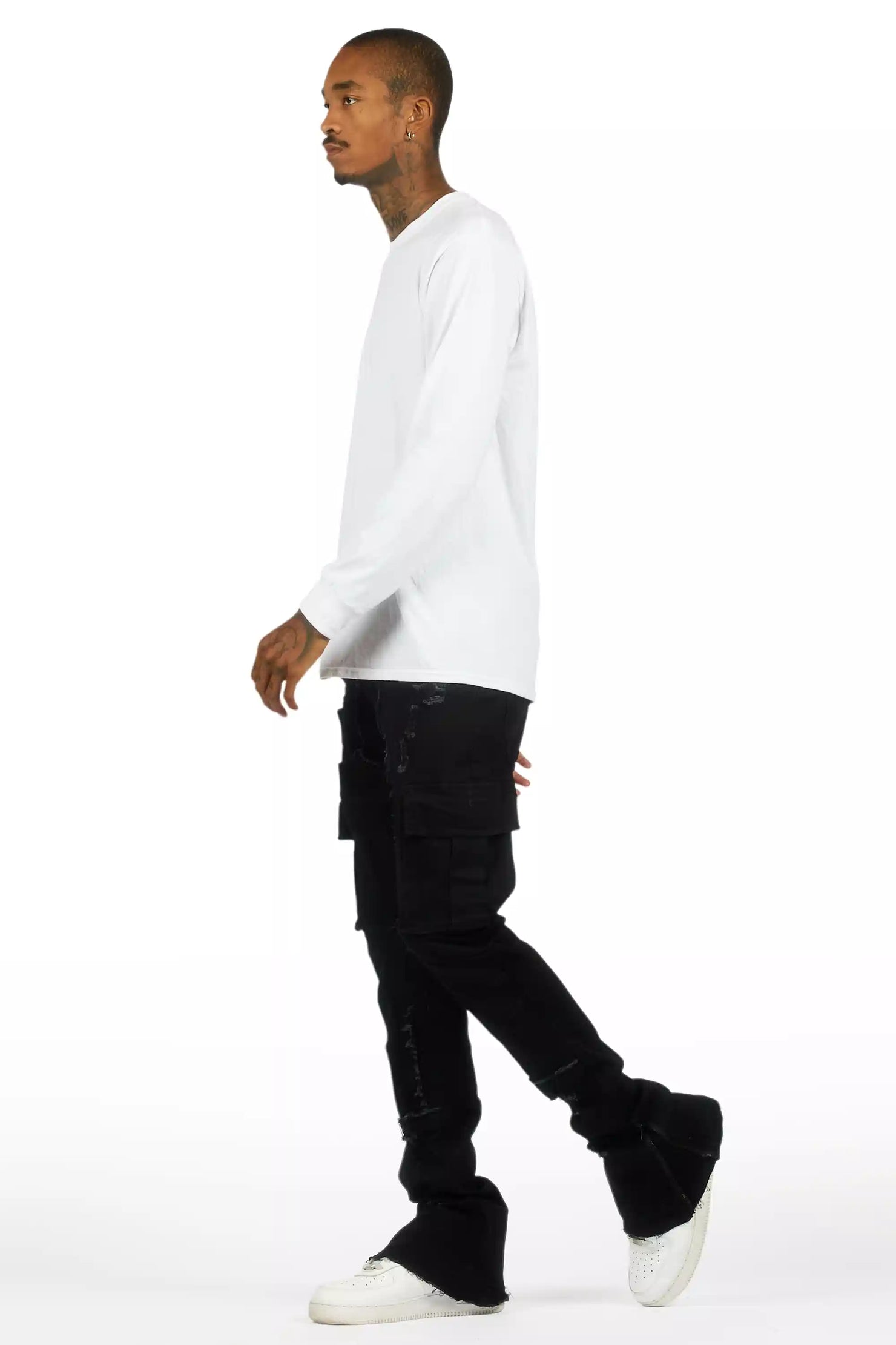 Aftermath Jet Black Stacked Flare Jean