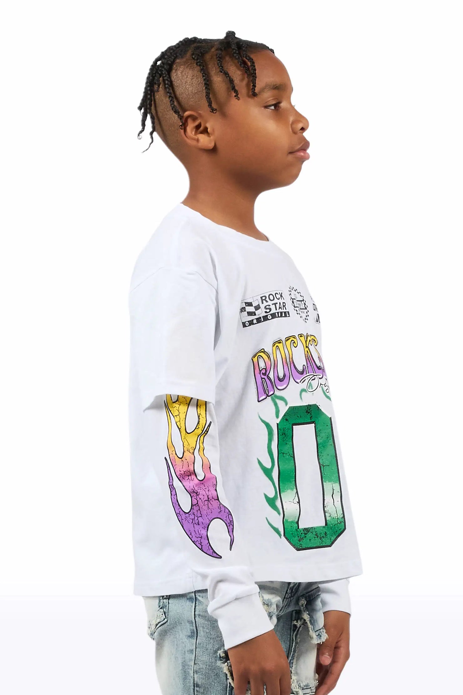 Boys Quito White Double Layer L/S Graphic T-Shirt