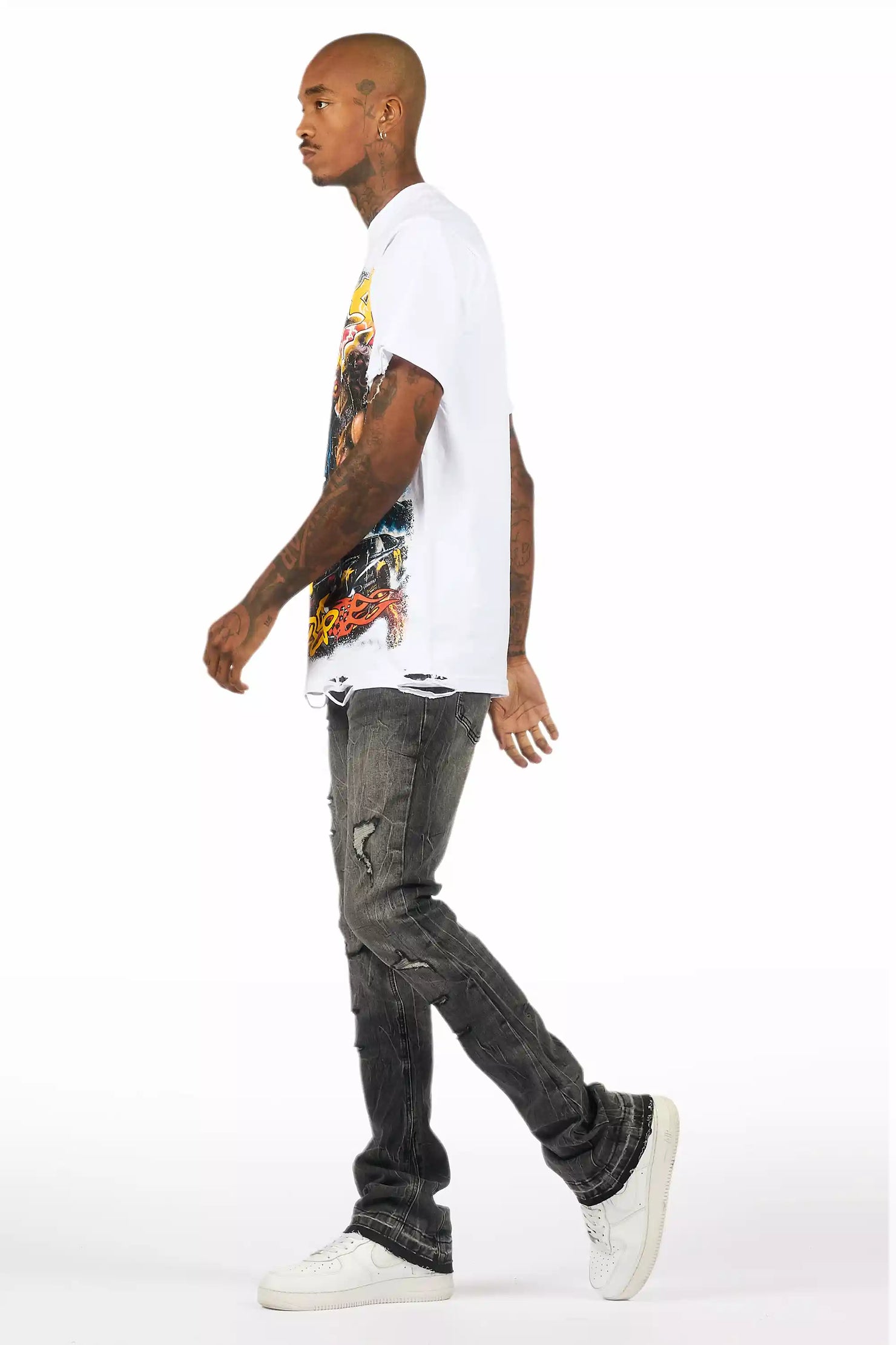 Avner Dark Grey Stacked Flare Jean