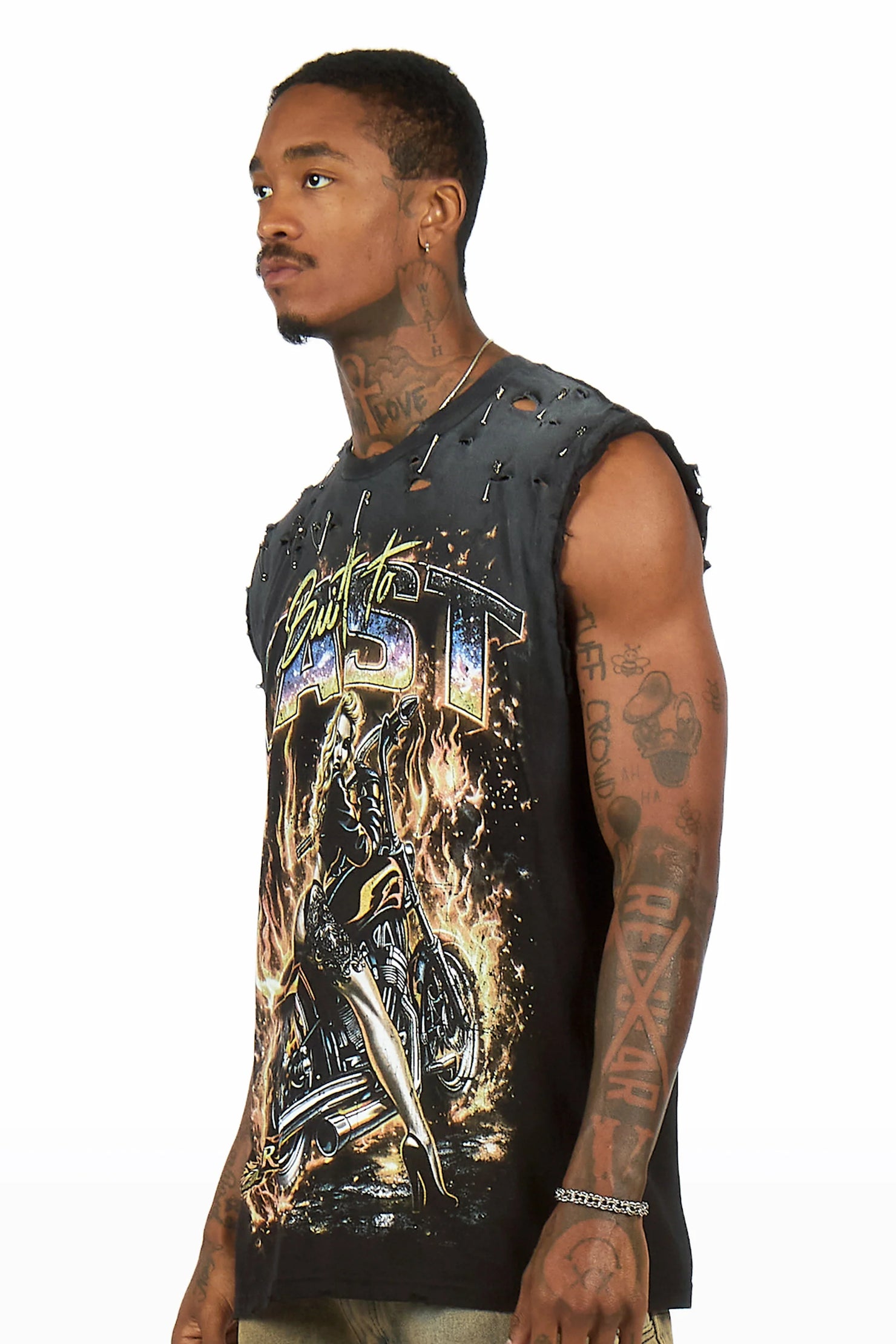Raider Black Oversized Cut Off T-Shirt