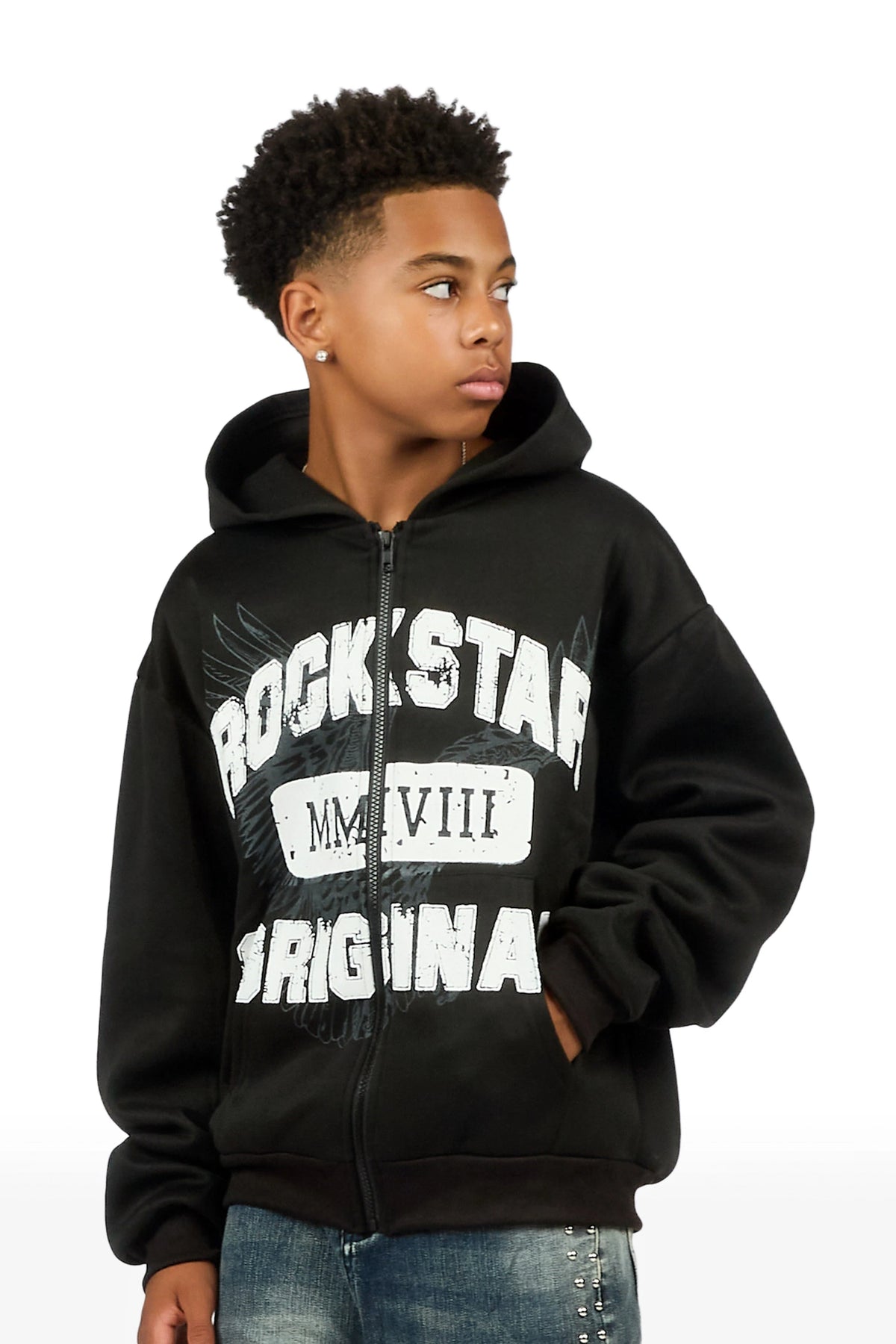 Boys Borya Black Zip Up Hoodie
