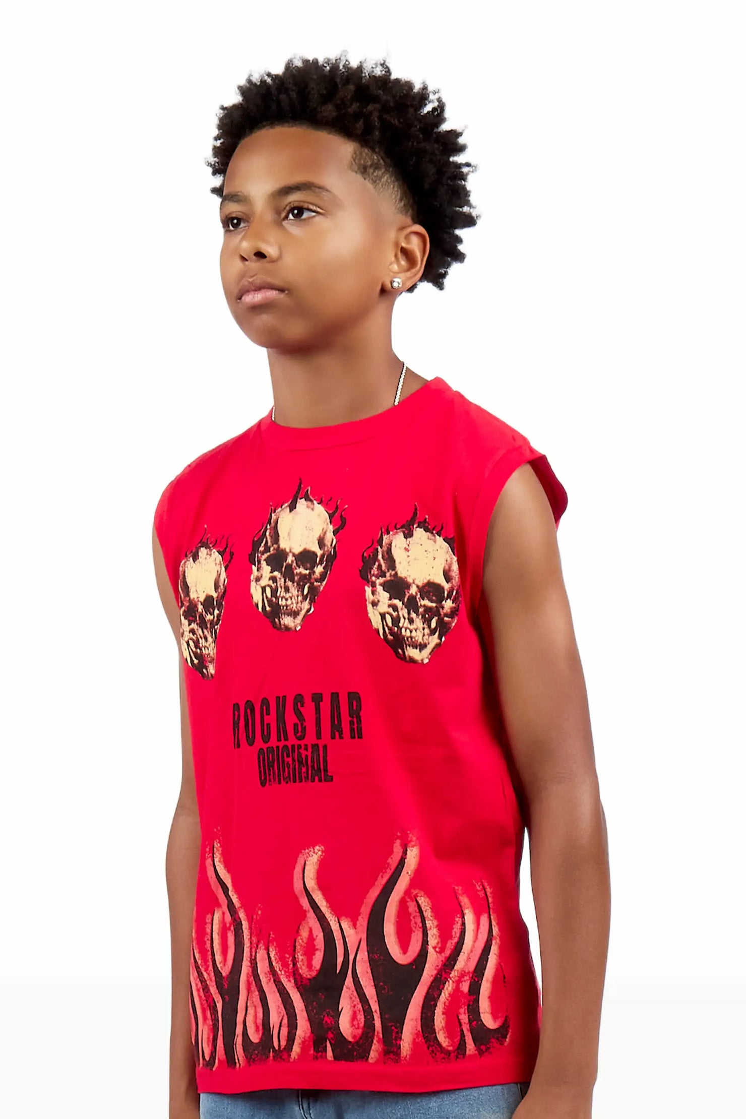 Boys Maezar Red Cut Off Graphic T-Shirt