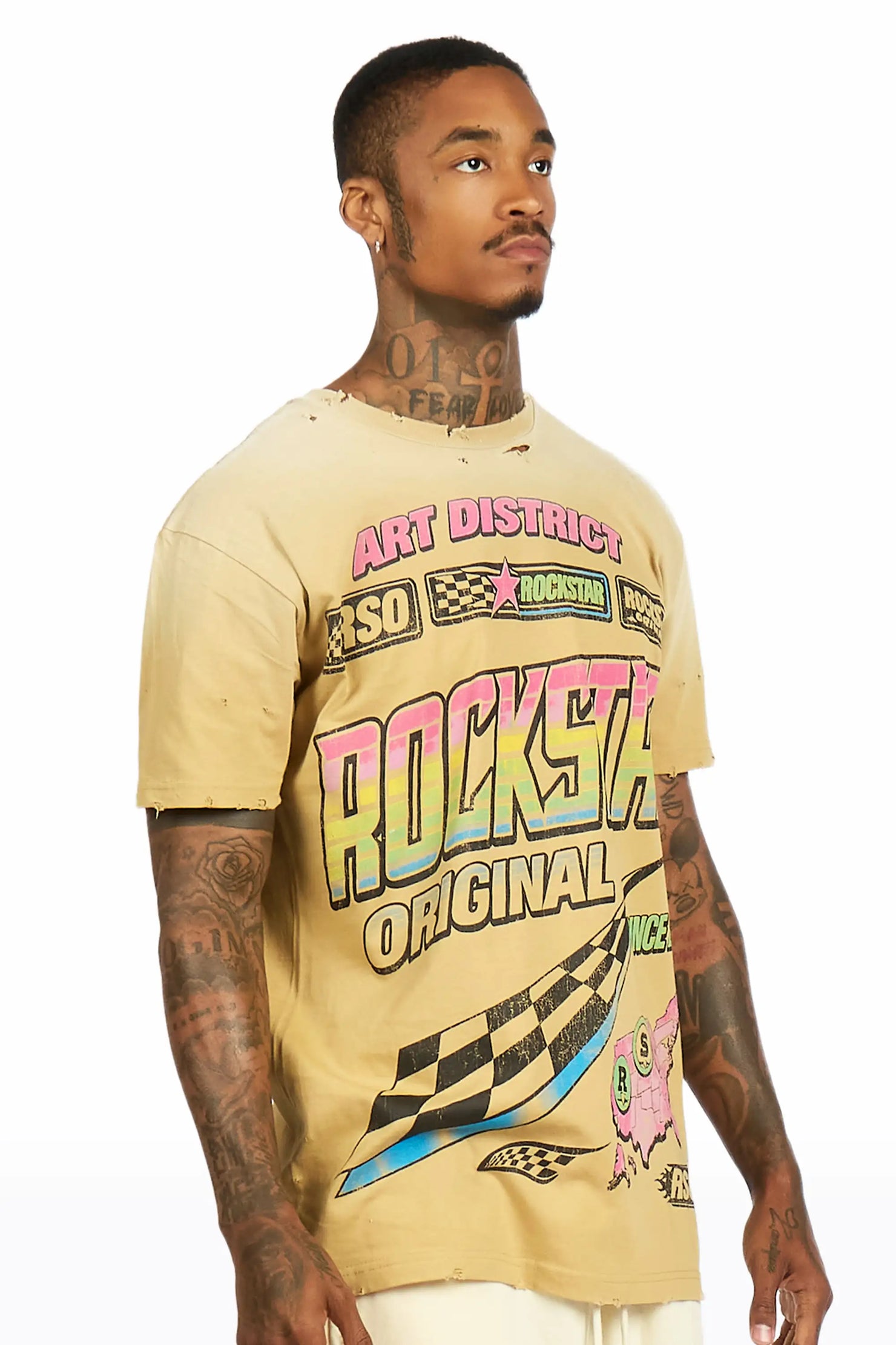 Burris Beige Oversized Graphic T-Shirt