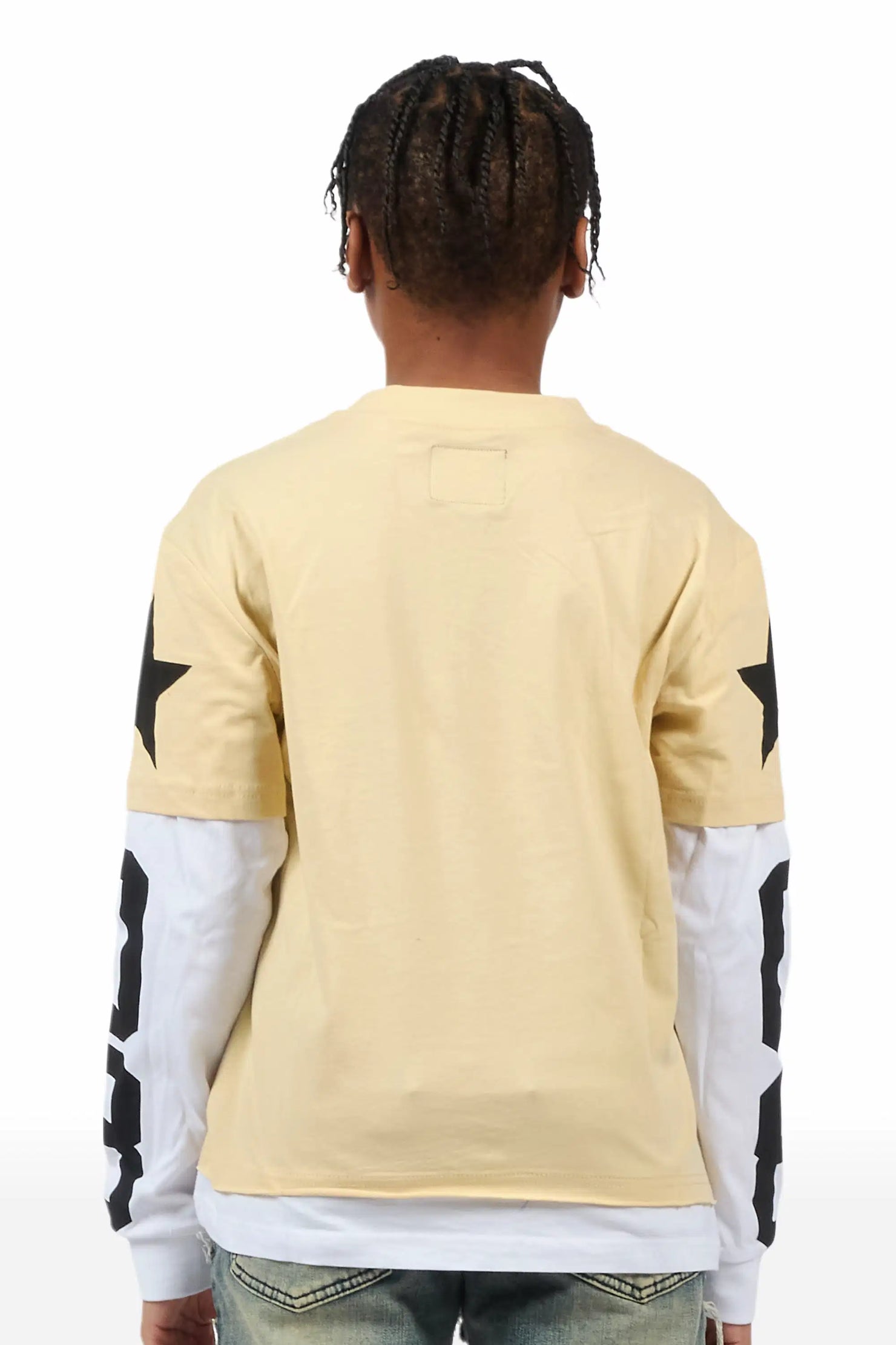 Boys Allstar Beige/Black Double Layer L/S Graphic T-Shirt