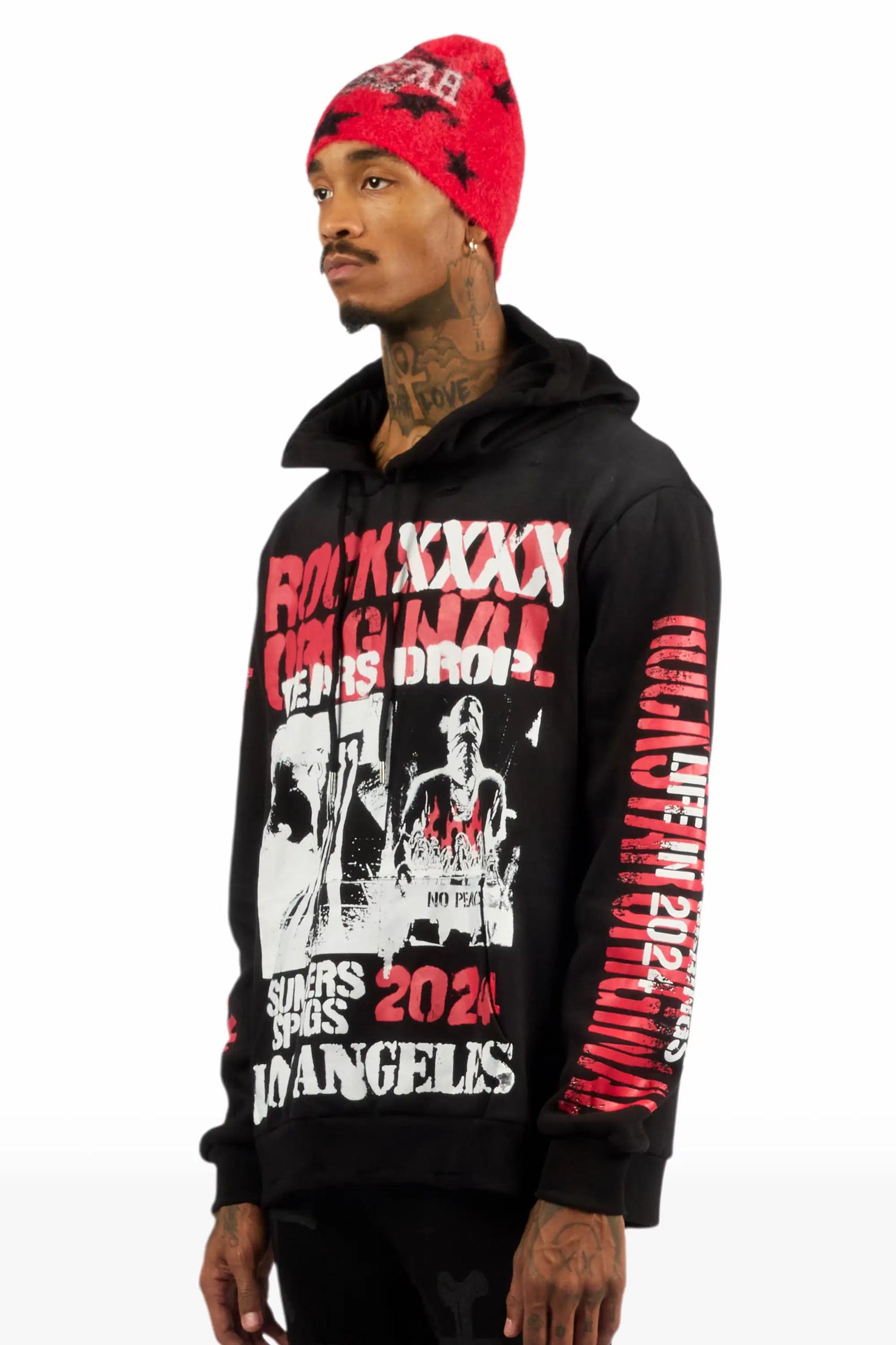 Omer Black Graphic Relaxed Hoodie