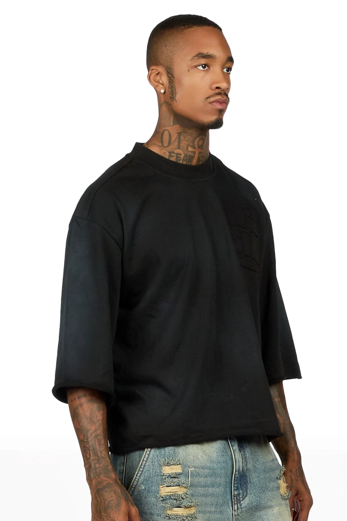 Beloa Black 3/4 Boxy Crop Tee