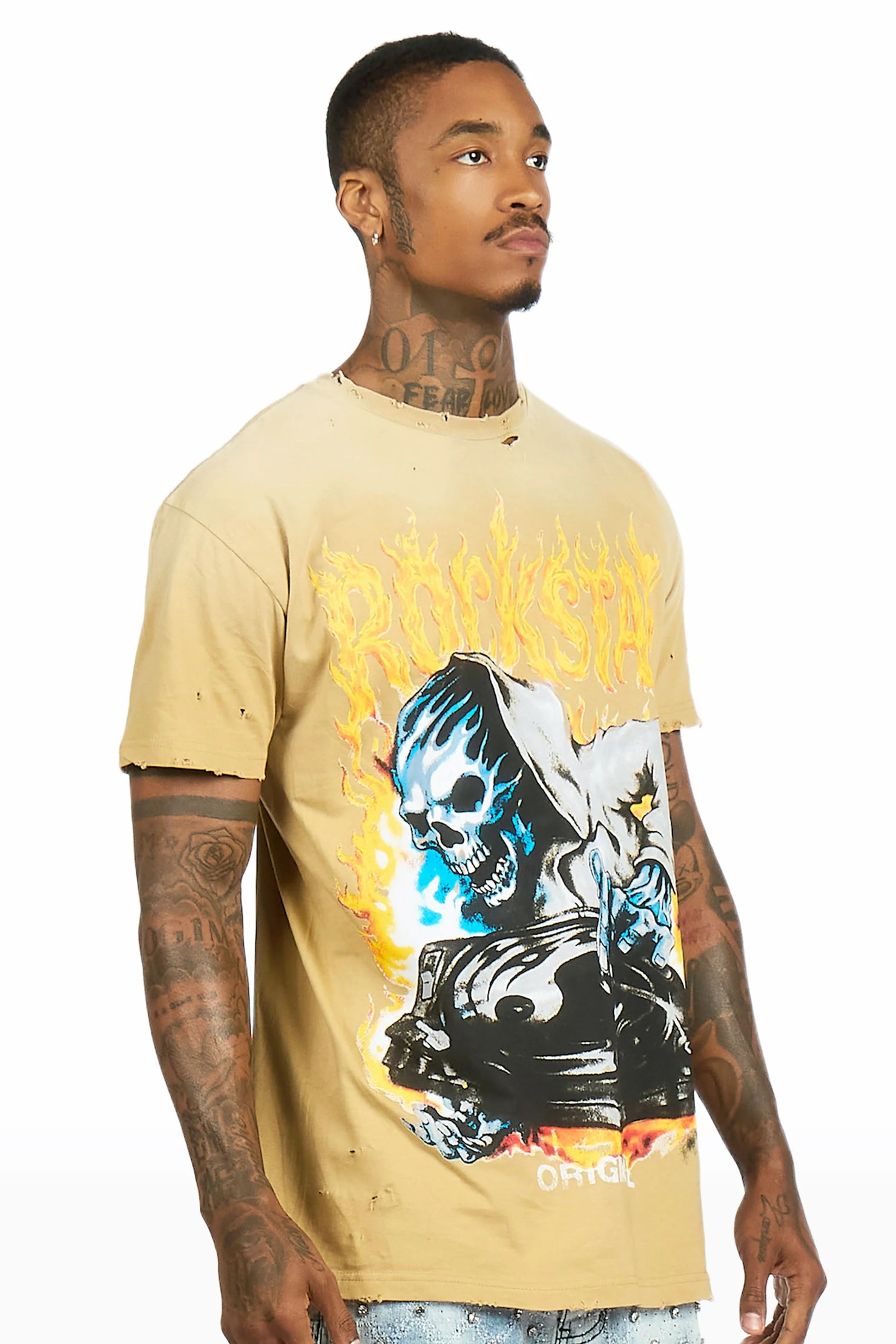 Dice Beige Oversized Graphic T-Shirt