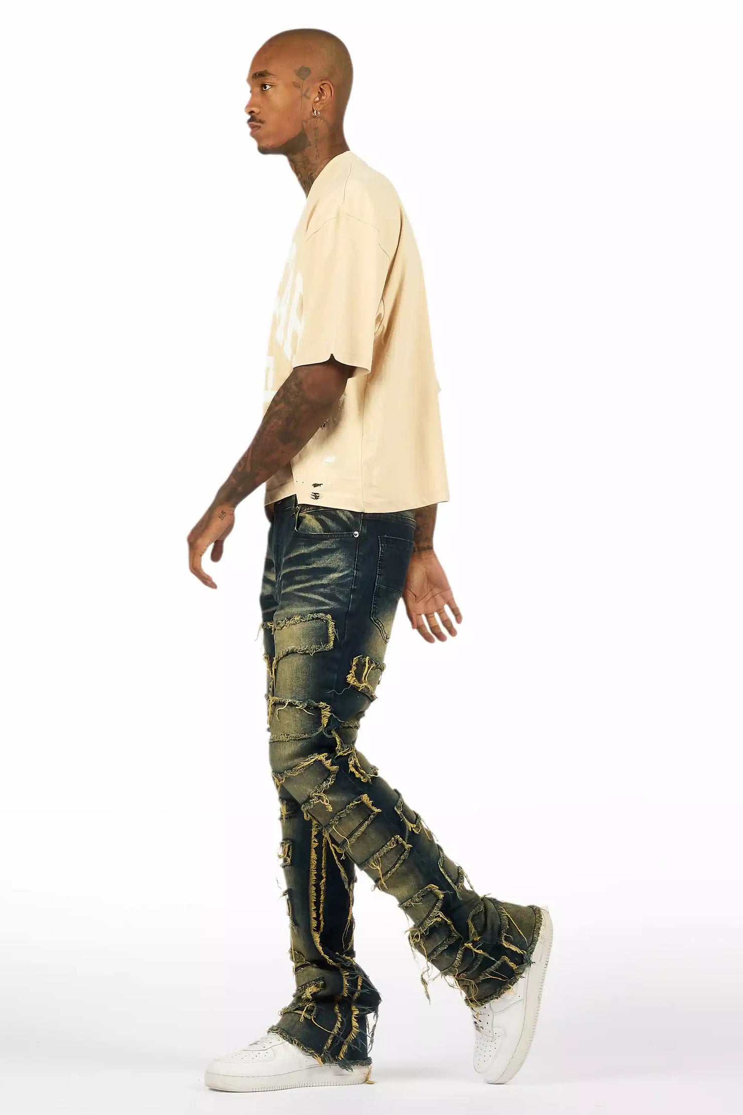 Shake Dark Blue Stacked Flare Jean