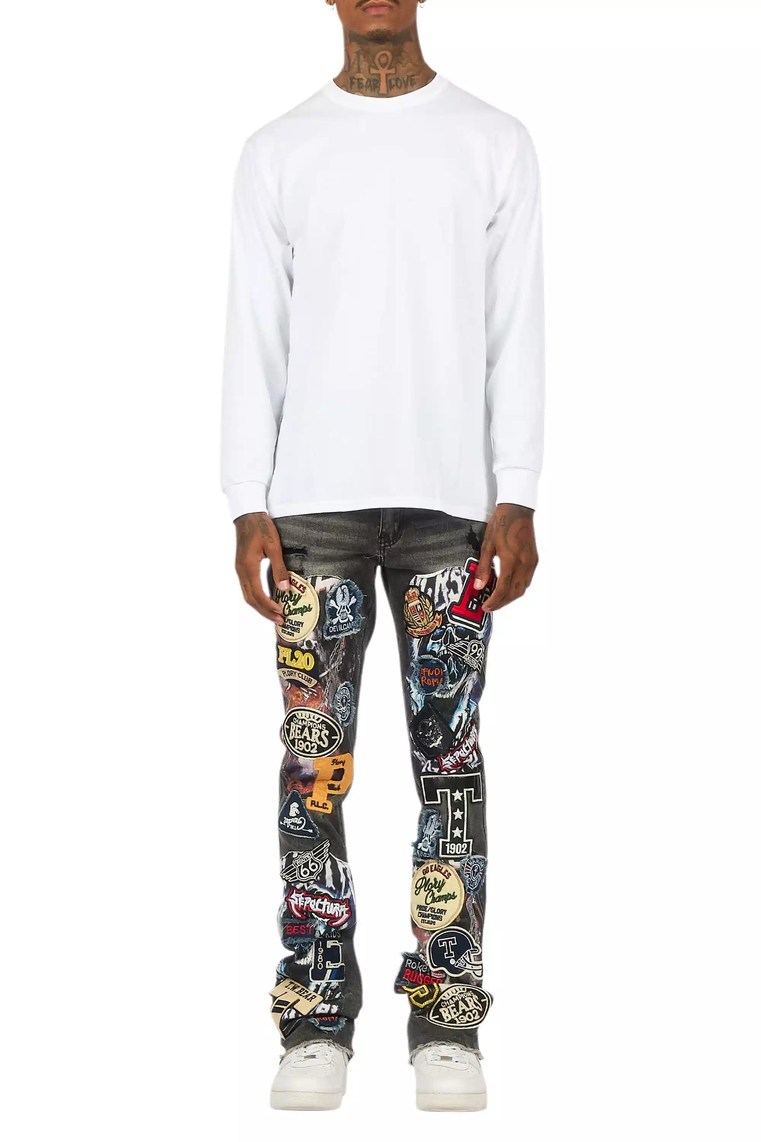 Espan Dark Grey Stacked Flare Jean