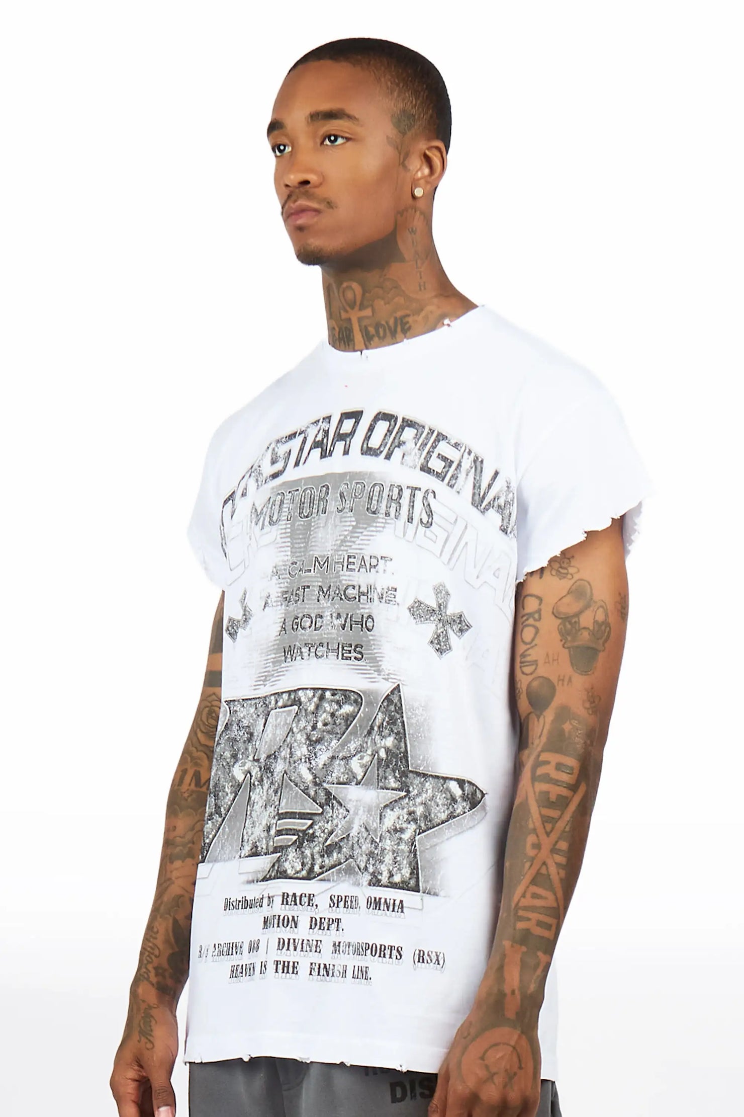 Byson White Oversized Cut Sleeve T-Shirt