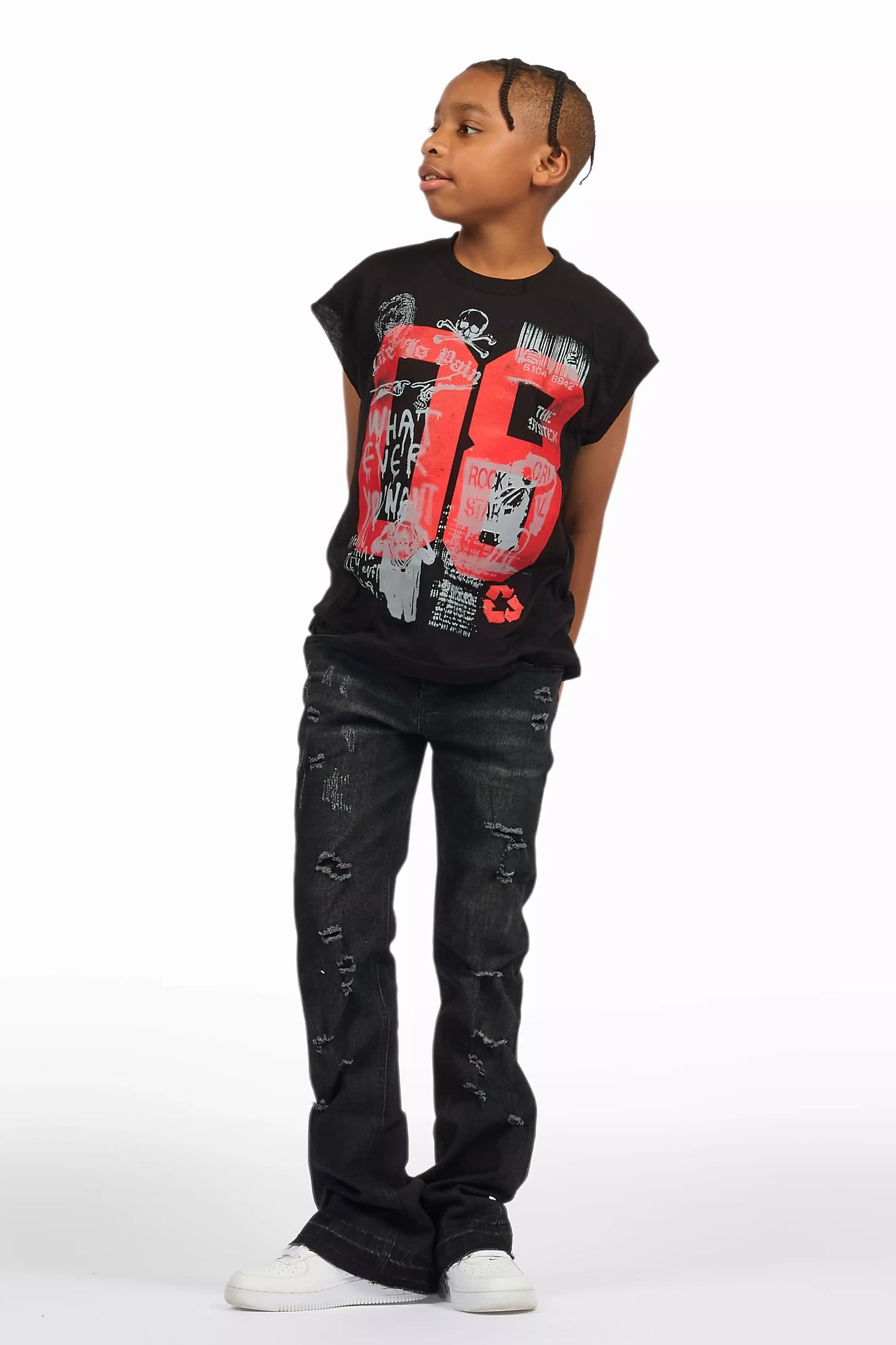 Boys Grill Black/Red Graphic Muscle T-Shirt