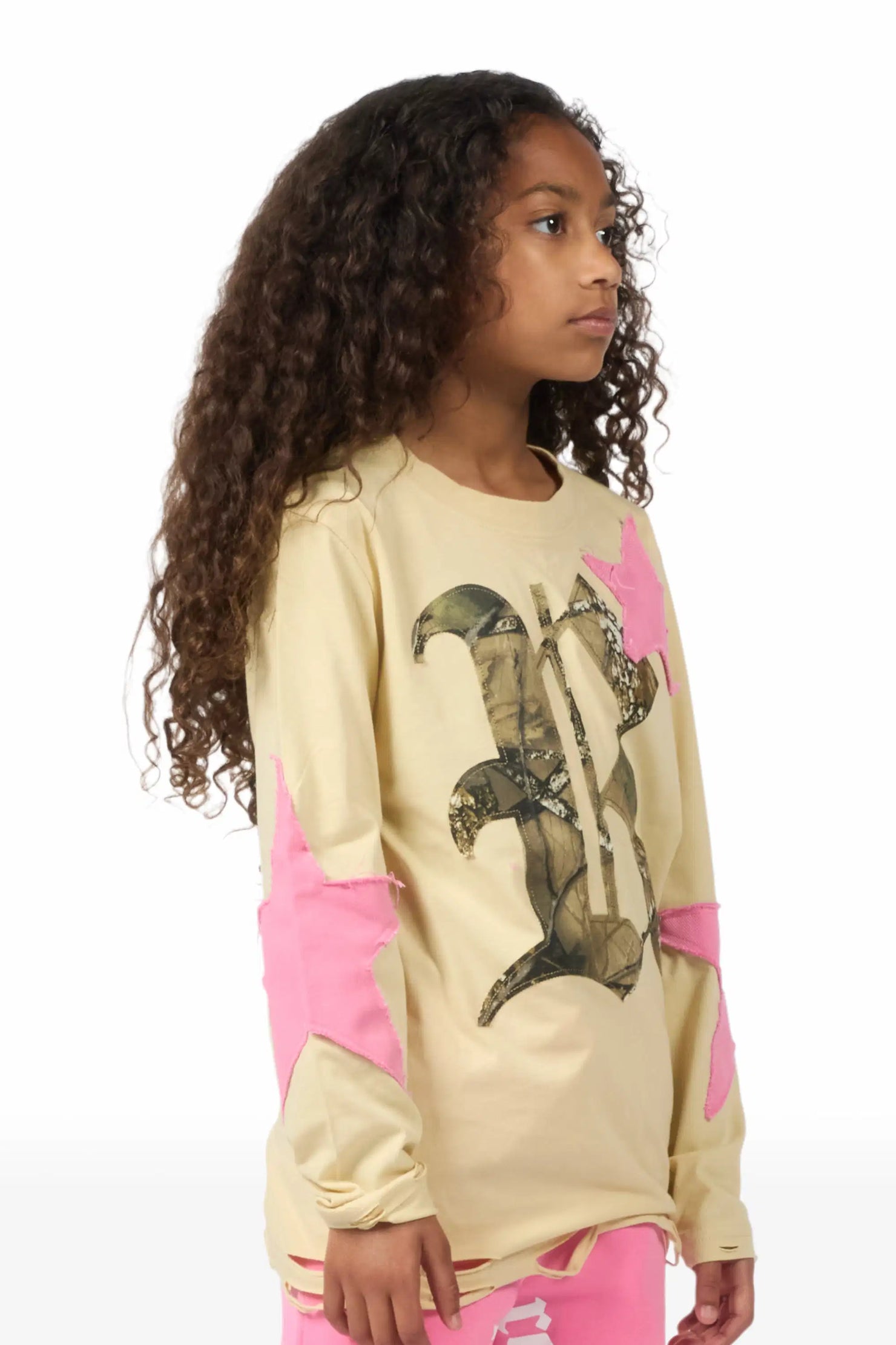 Girls Delgera Beige/Pink L/S T-Shirt