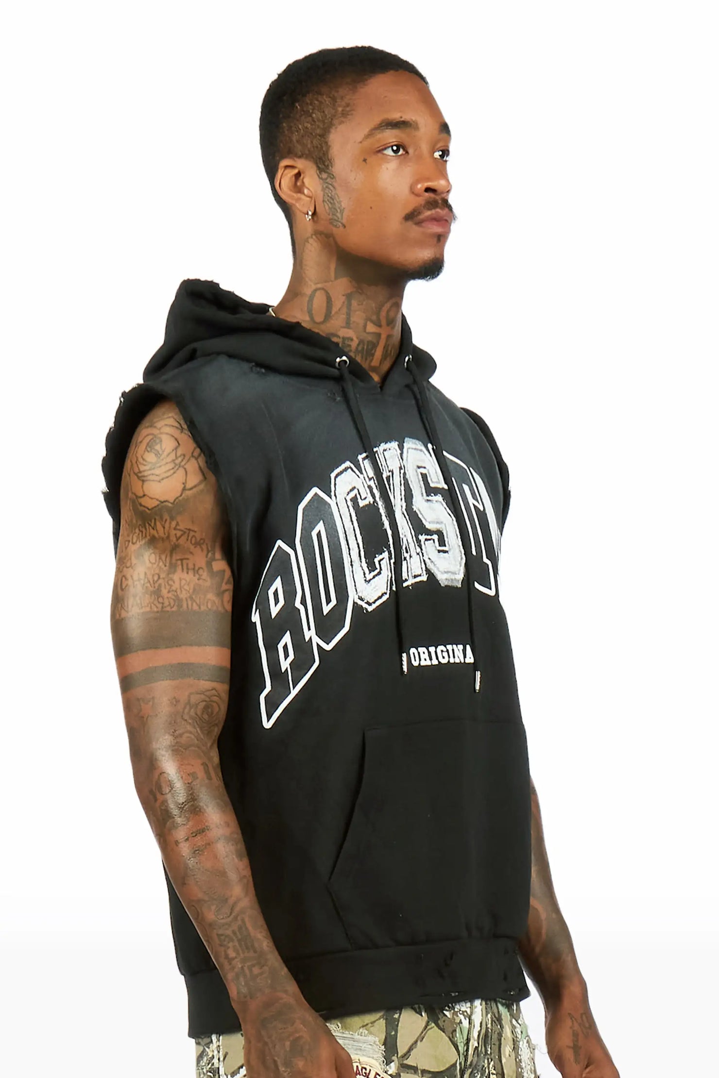 Bodie Black Cut Sleeve Hoodie