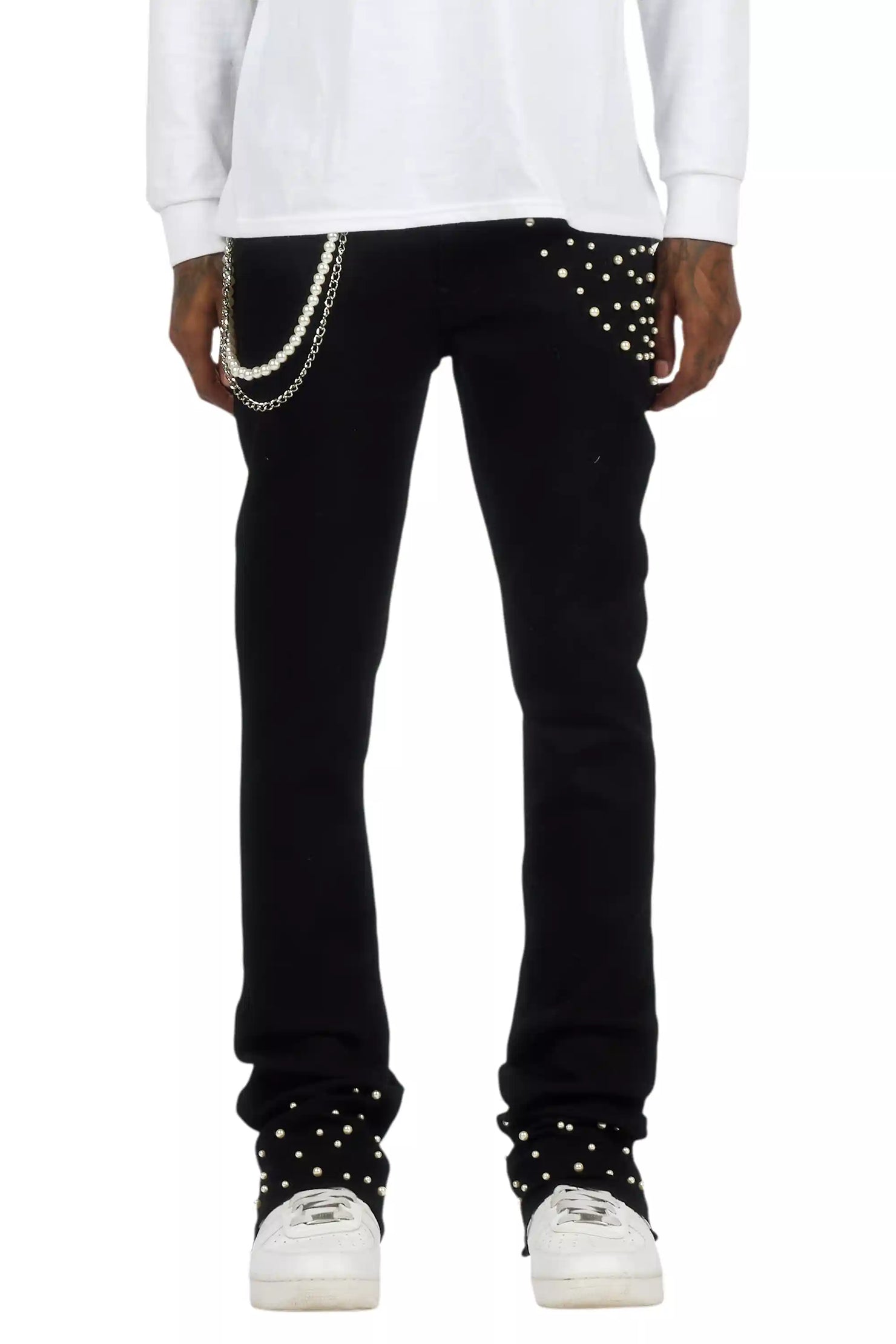 Zayvon Jet Black Stacked Flare Jean