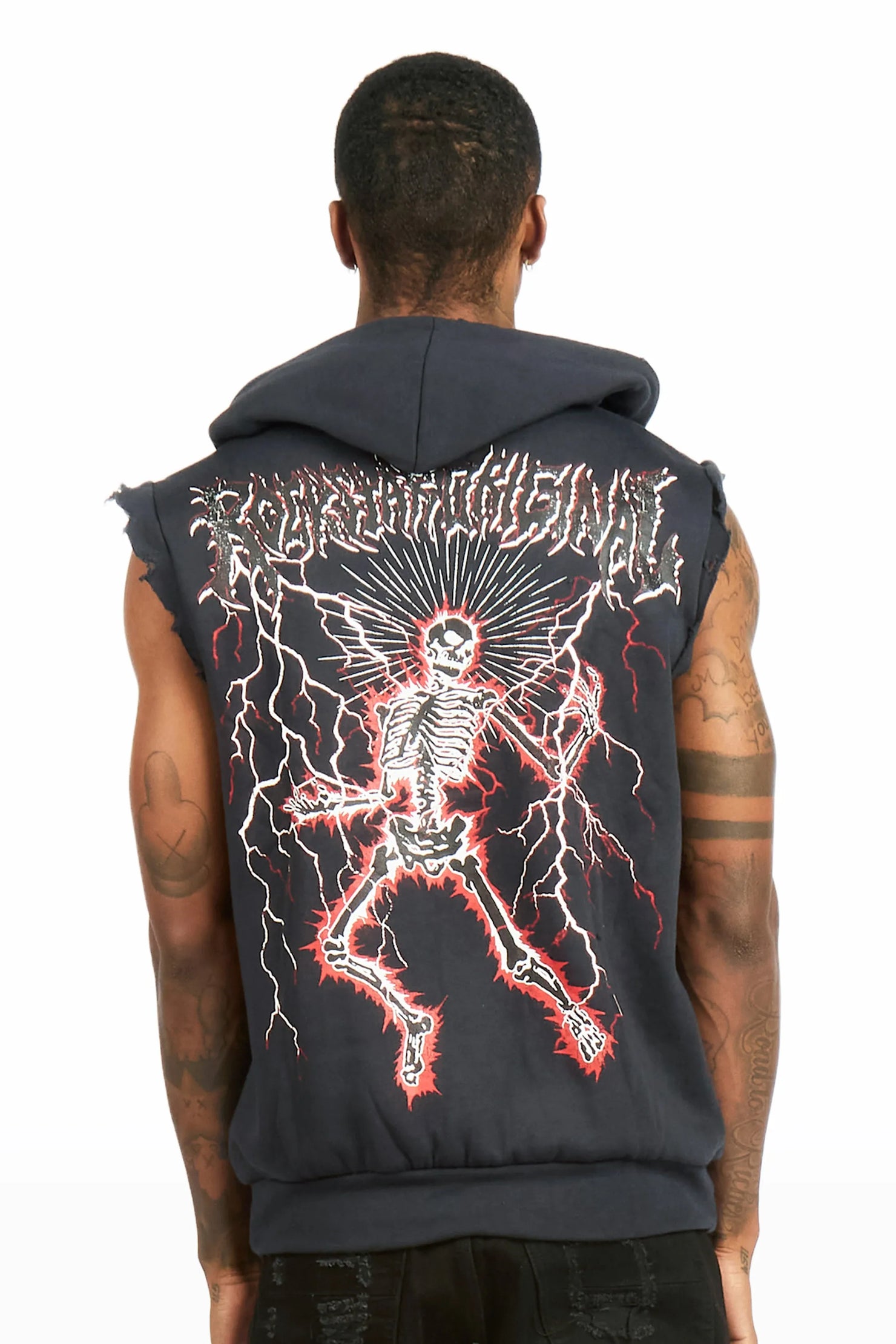 Deathrow Navy Cut Sleeve Hoodie