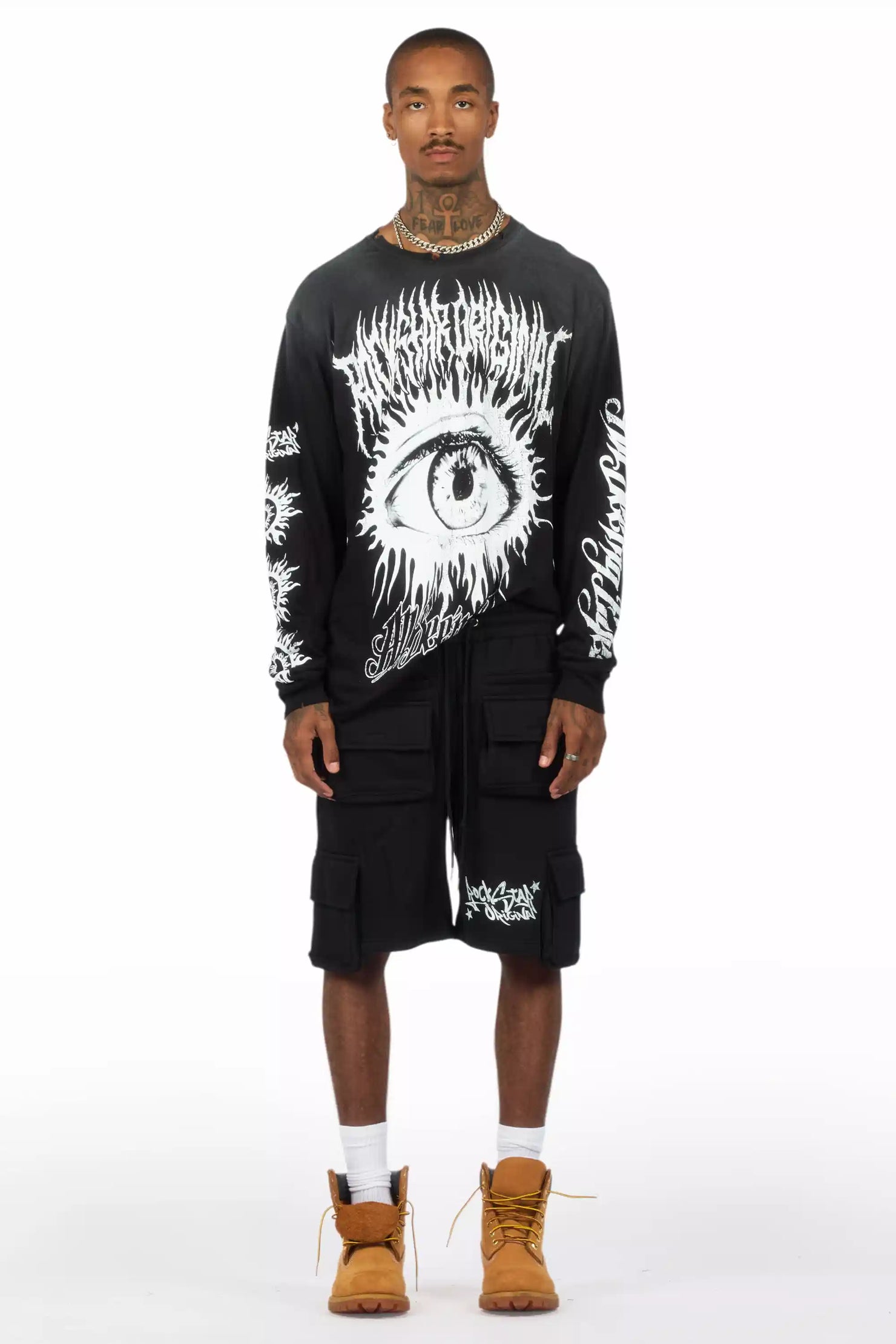 All Seeing Eyes Black Long Sleeve Graphic T-Shirt