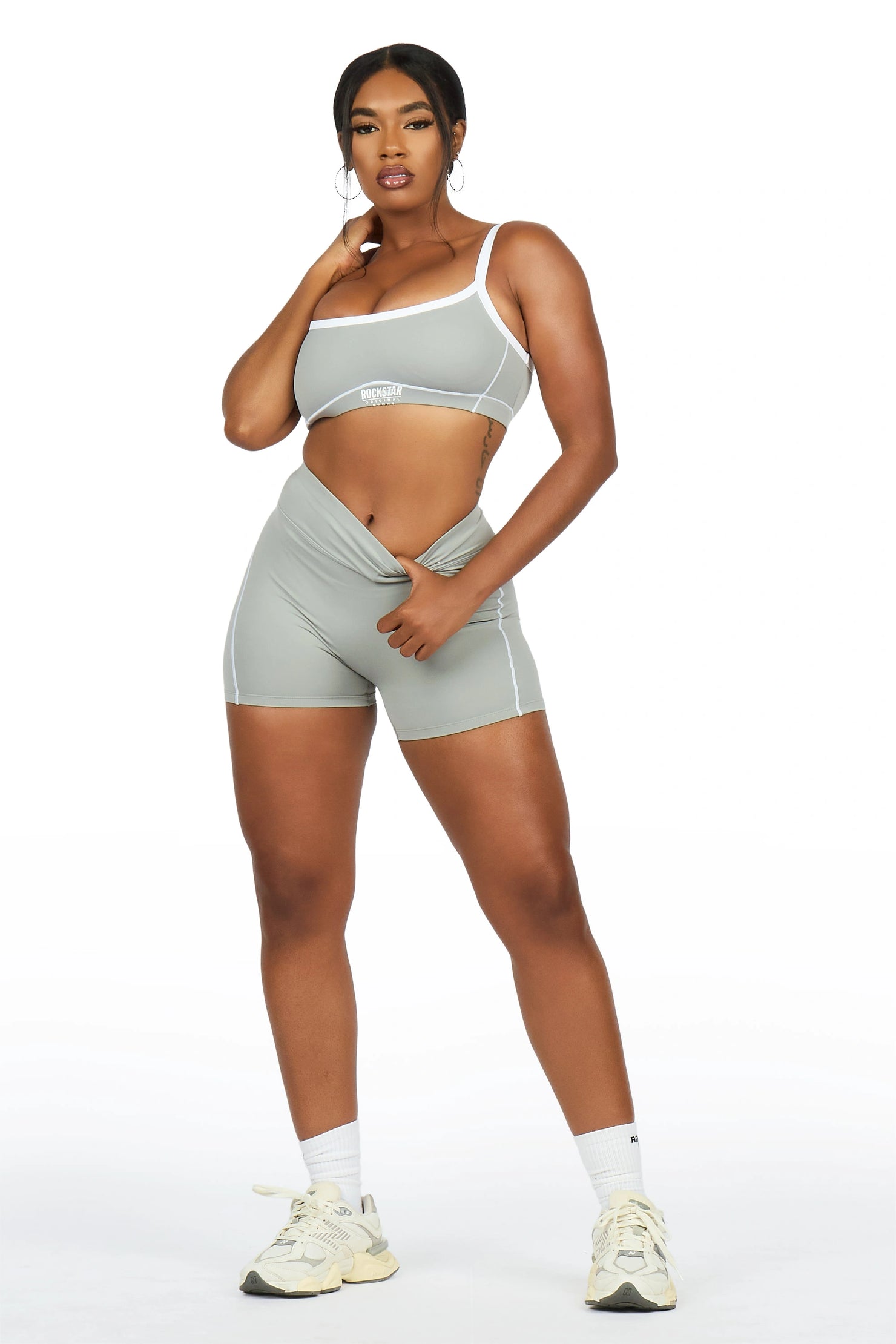 Afshana Grey Tank Active Bike Short Set