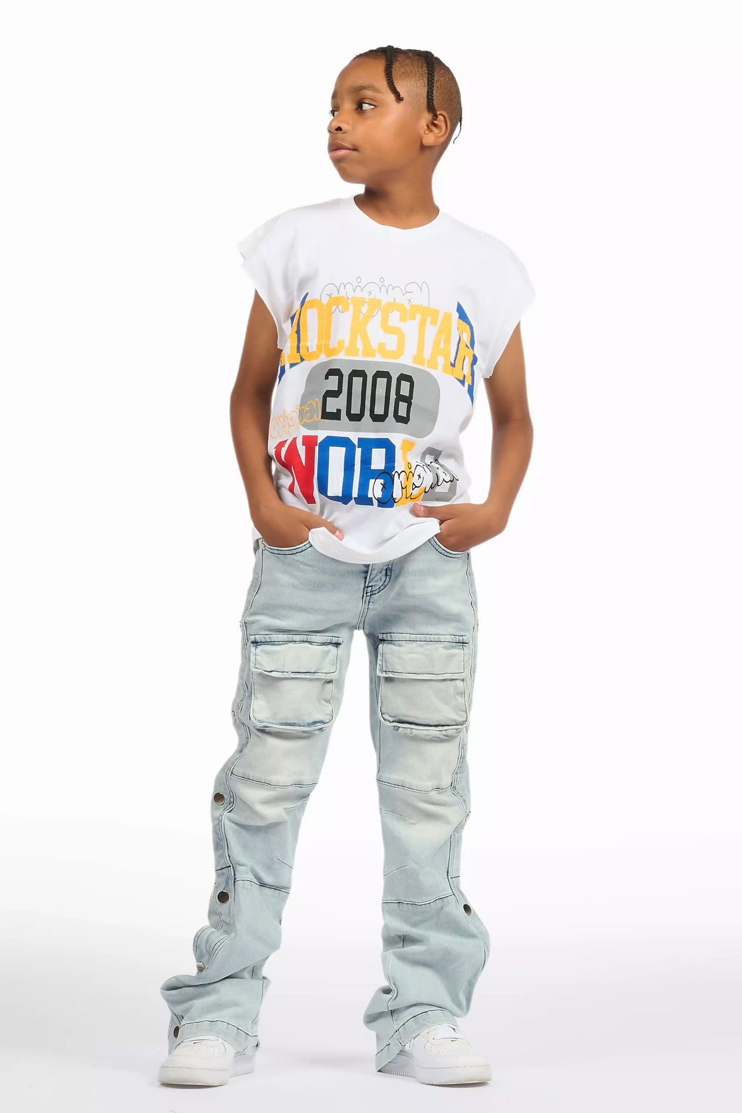 Boys Yuri Blue Baggy Fit Cargo Jean