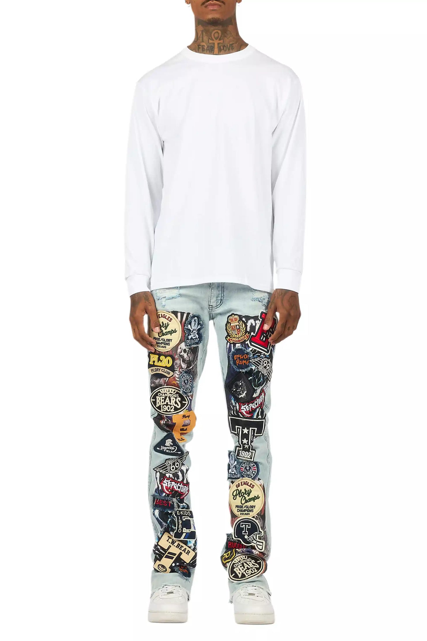 Espan Light Blue Stacked Flare Jean