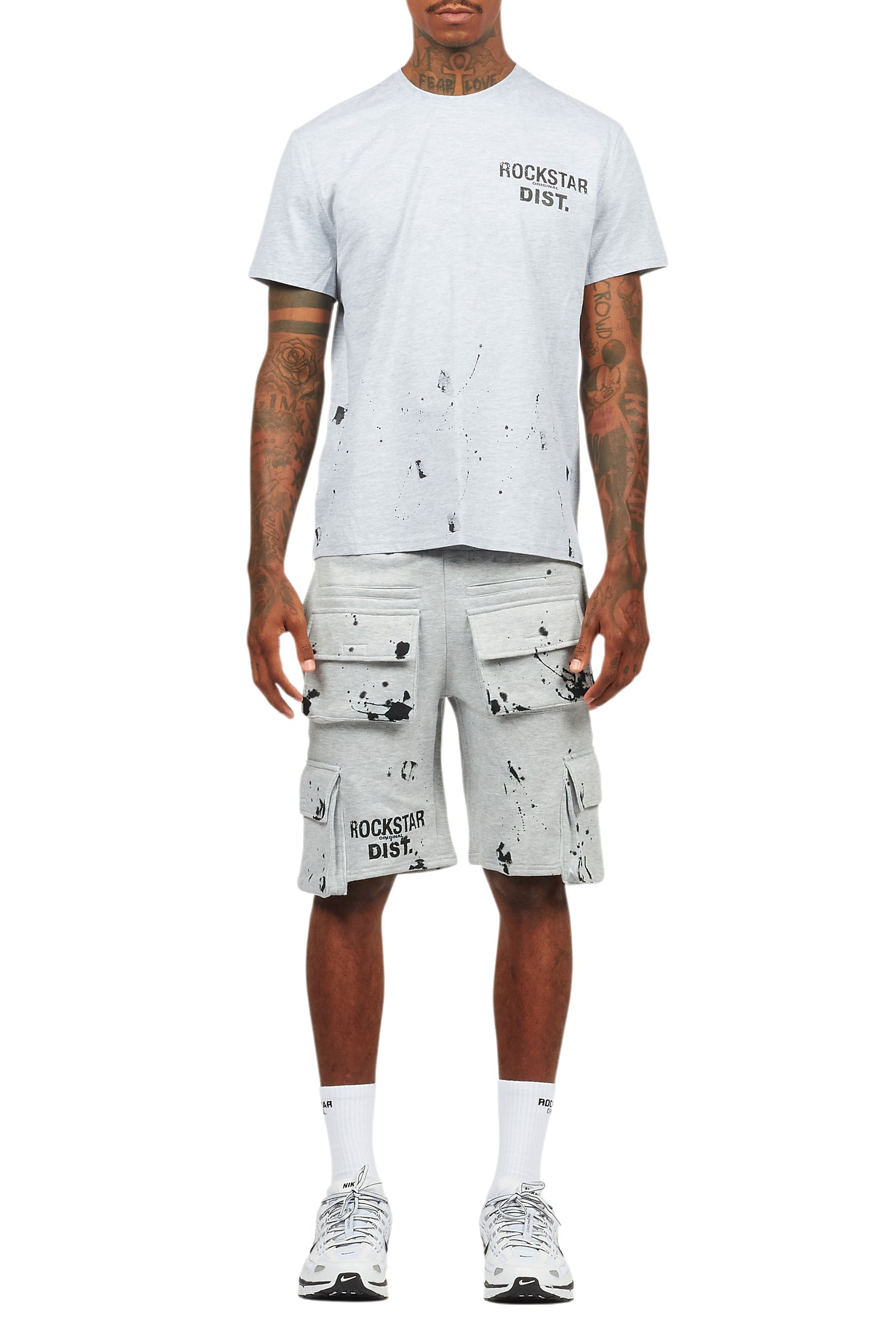 Raffer Heather Grey/Black T-Shirt Cargo Shorts Set