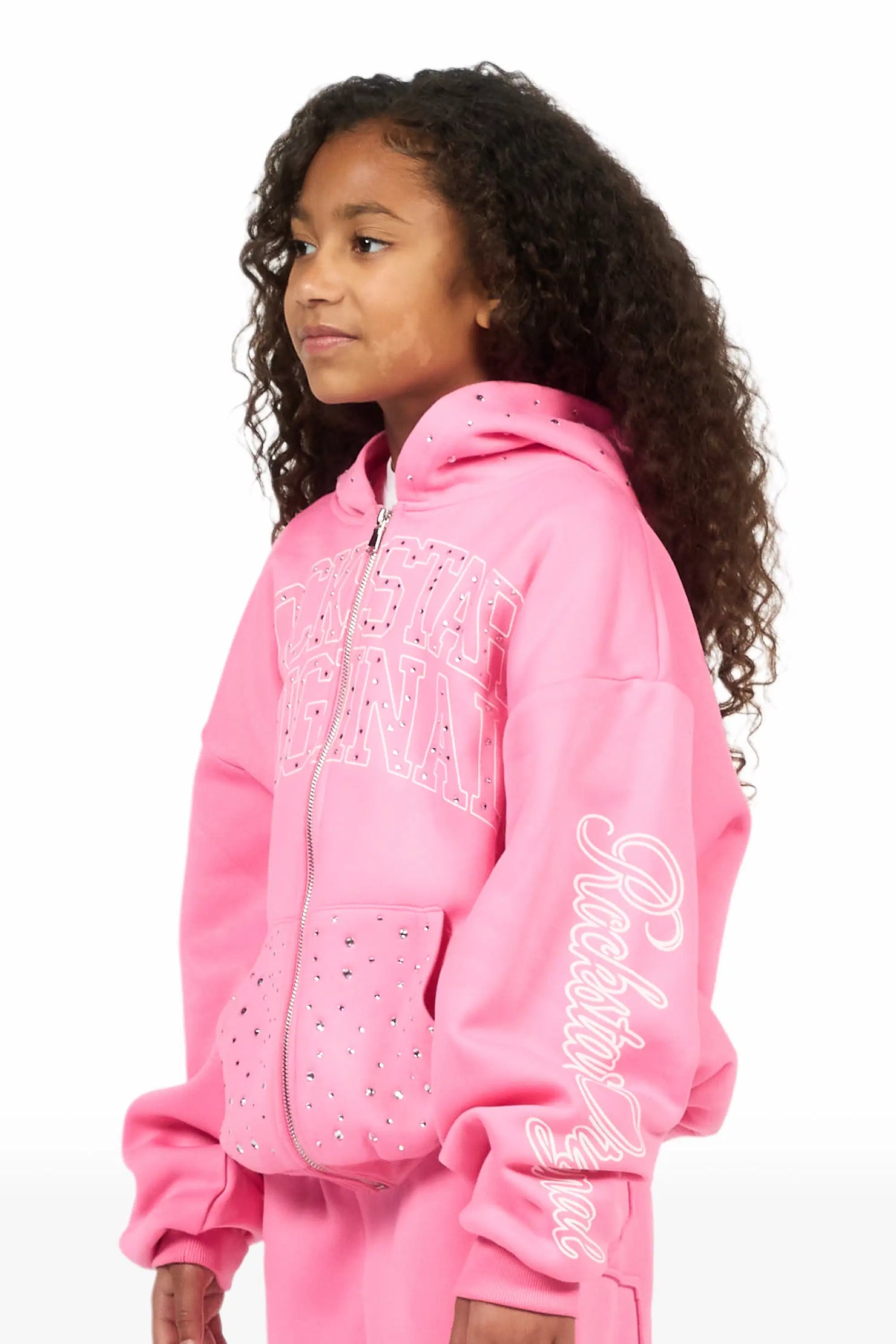 Girls Alvina Pink Rhinestone Zip Up Hoodie