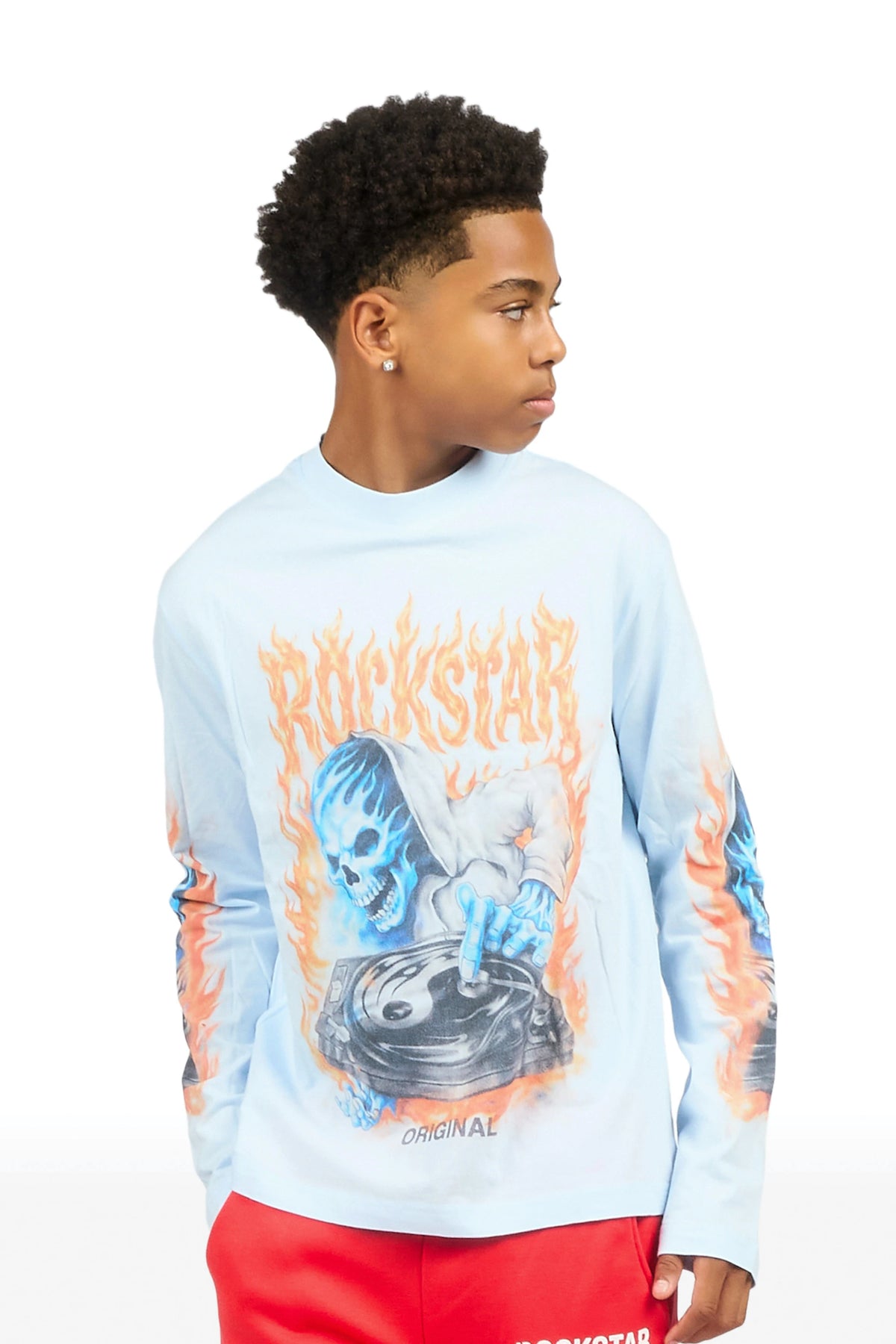 Boys Dice Light Blue Long Sleeve Graphic T-Shirt