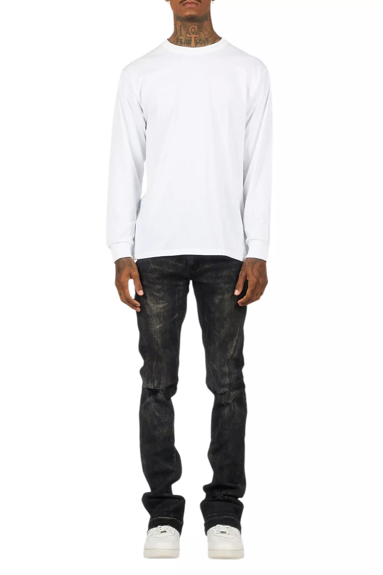 Inkspill Grey Oil Wash Stacked Flare Jean